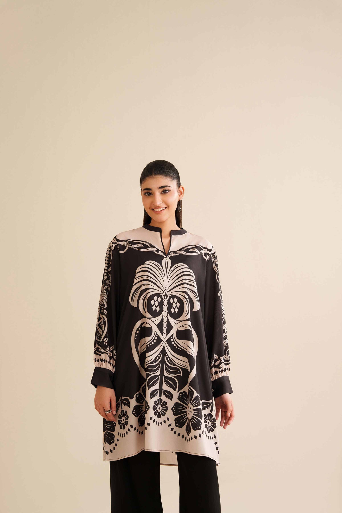 Printed Tunic - AW25-01 Black Silk 1PC Printed Nishat Australia