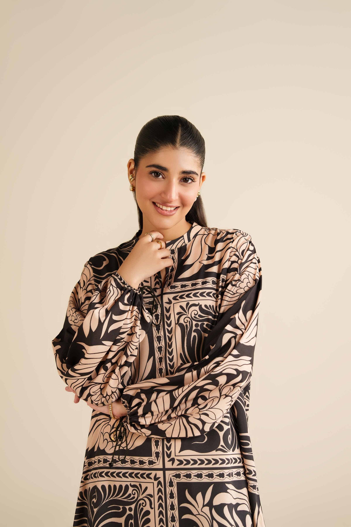 Printed Tunic - AW25-02 Black Silk 1PC Printed Nishat Australia