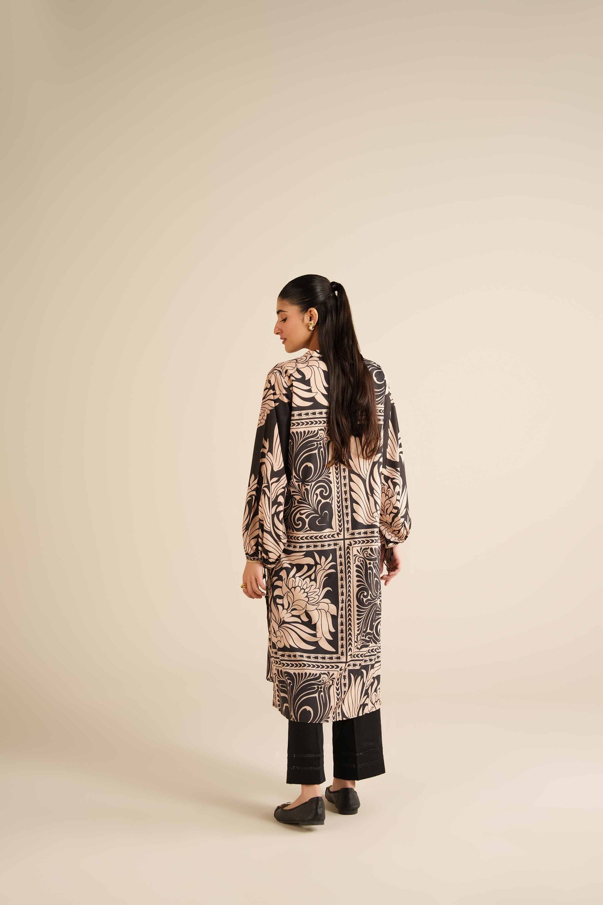 Printed Tunic - AW25-02 Black Silk 1PC Printed Nishat Australia