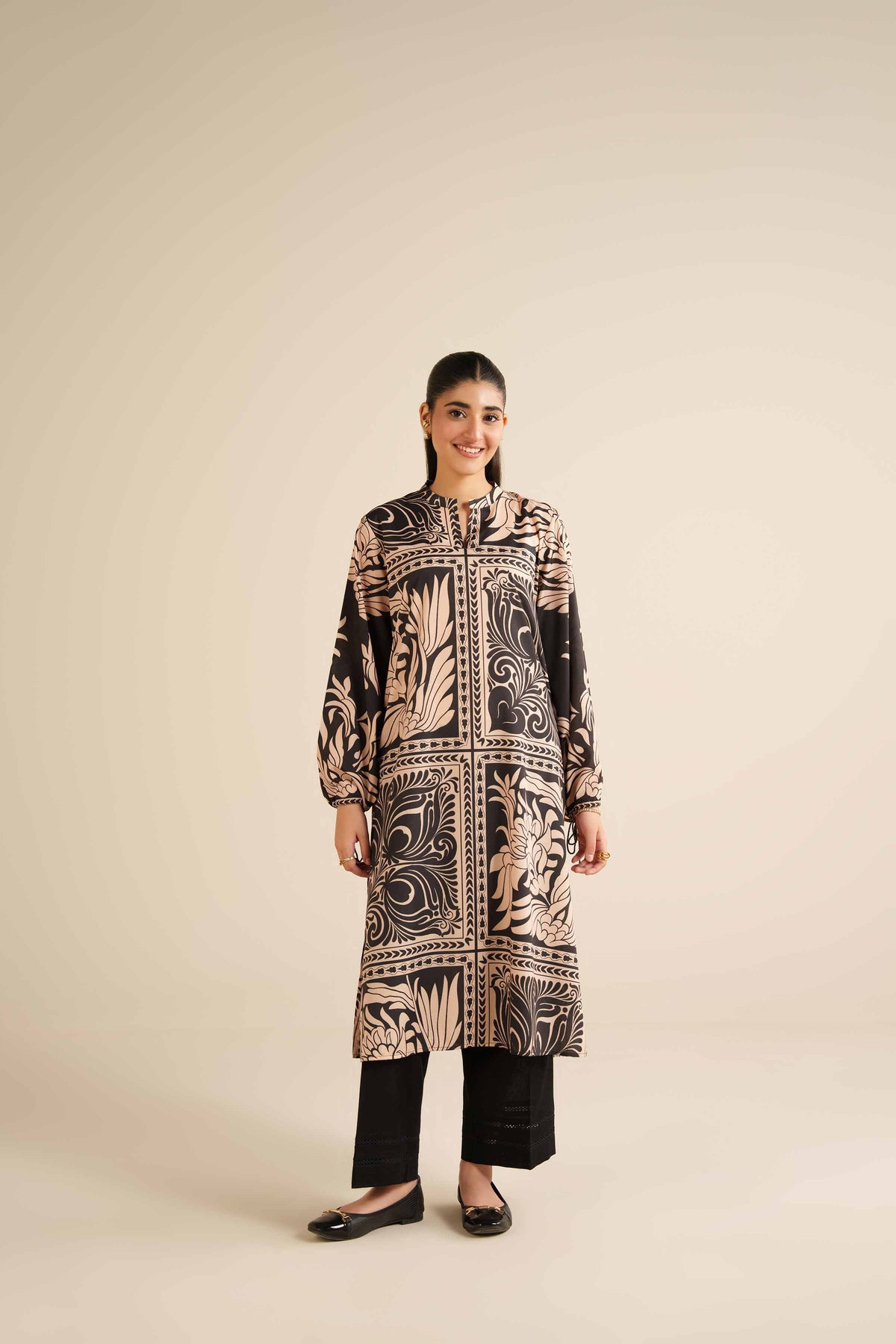 Printed Tunic - AW25-02 Black Silk 1PC Printed Nishat Australia