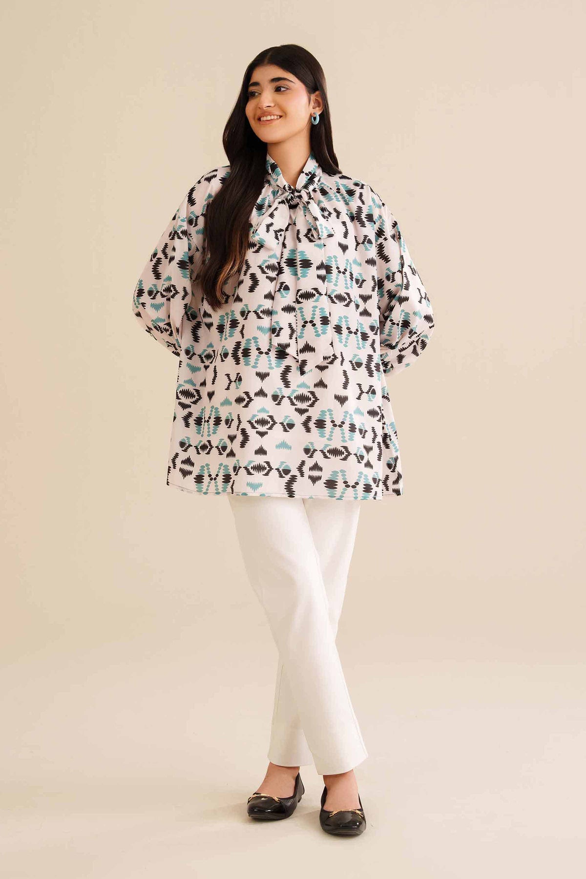 Printed Tunic - AW25-04 White Silk 1PC Printed Nishat Australia