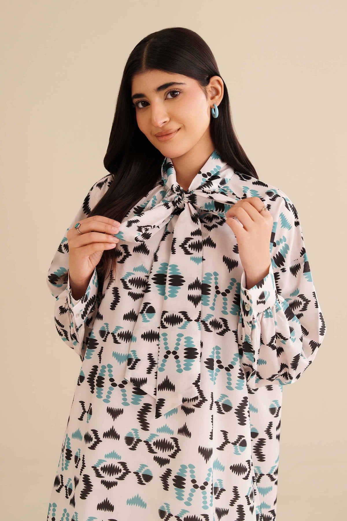 Printed Tunic - AW25-04 White Silk 1PC Printed Nishat Australia