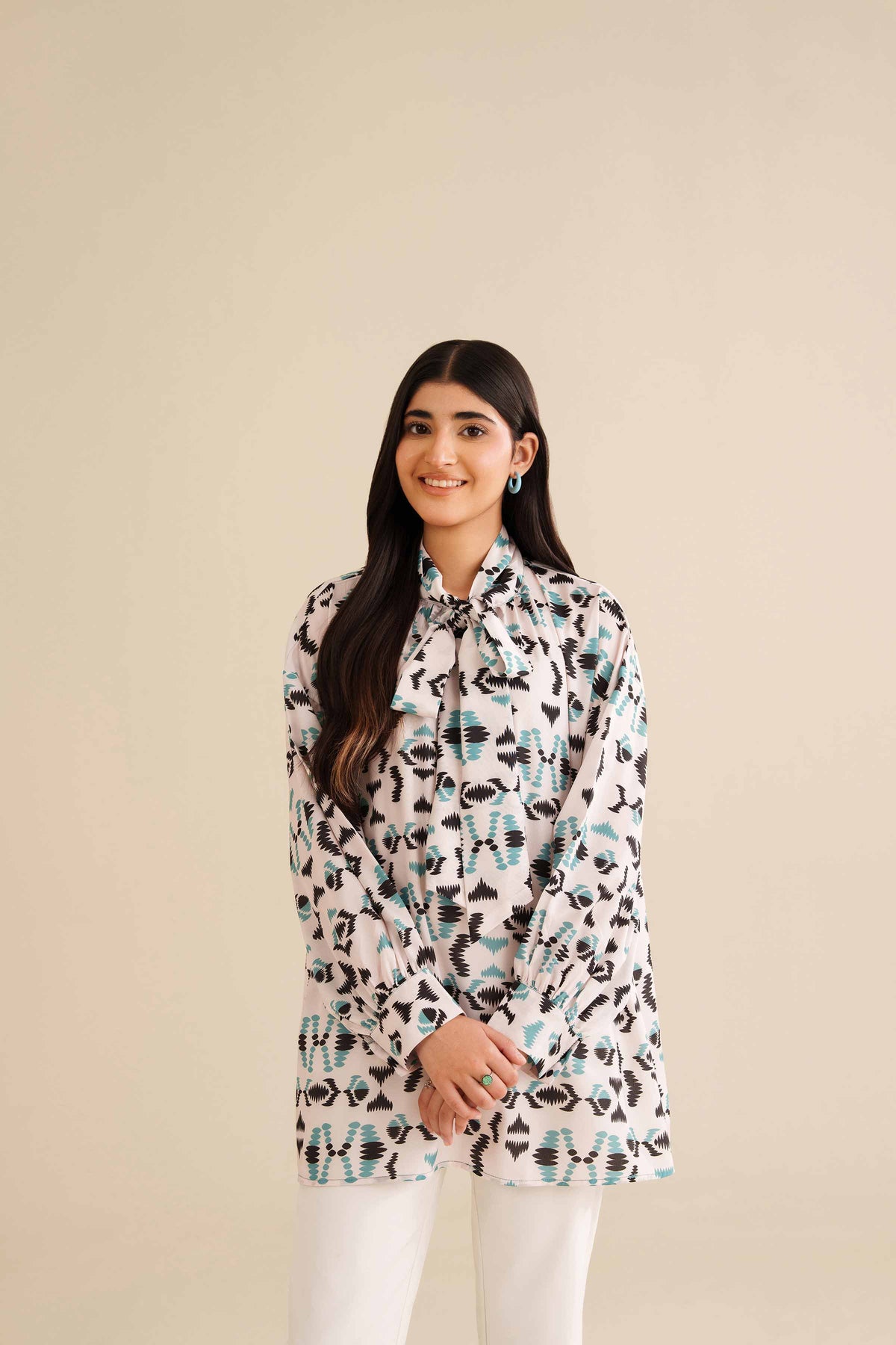 Printed Tunic - AW25-04 White Silk 1PC Printed Nishat Australia