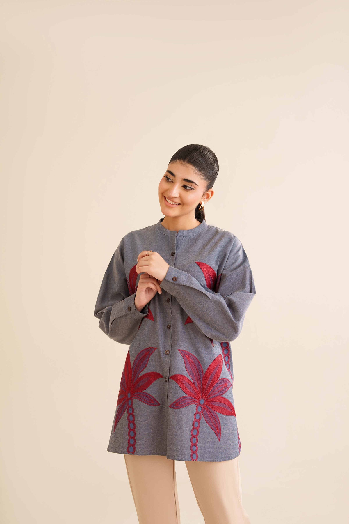 Embroidered Tunic - AW25-05 Blue Silk 1PC Embroidered Nishat Australia