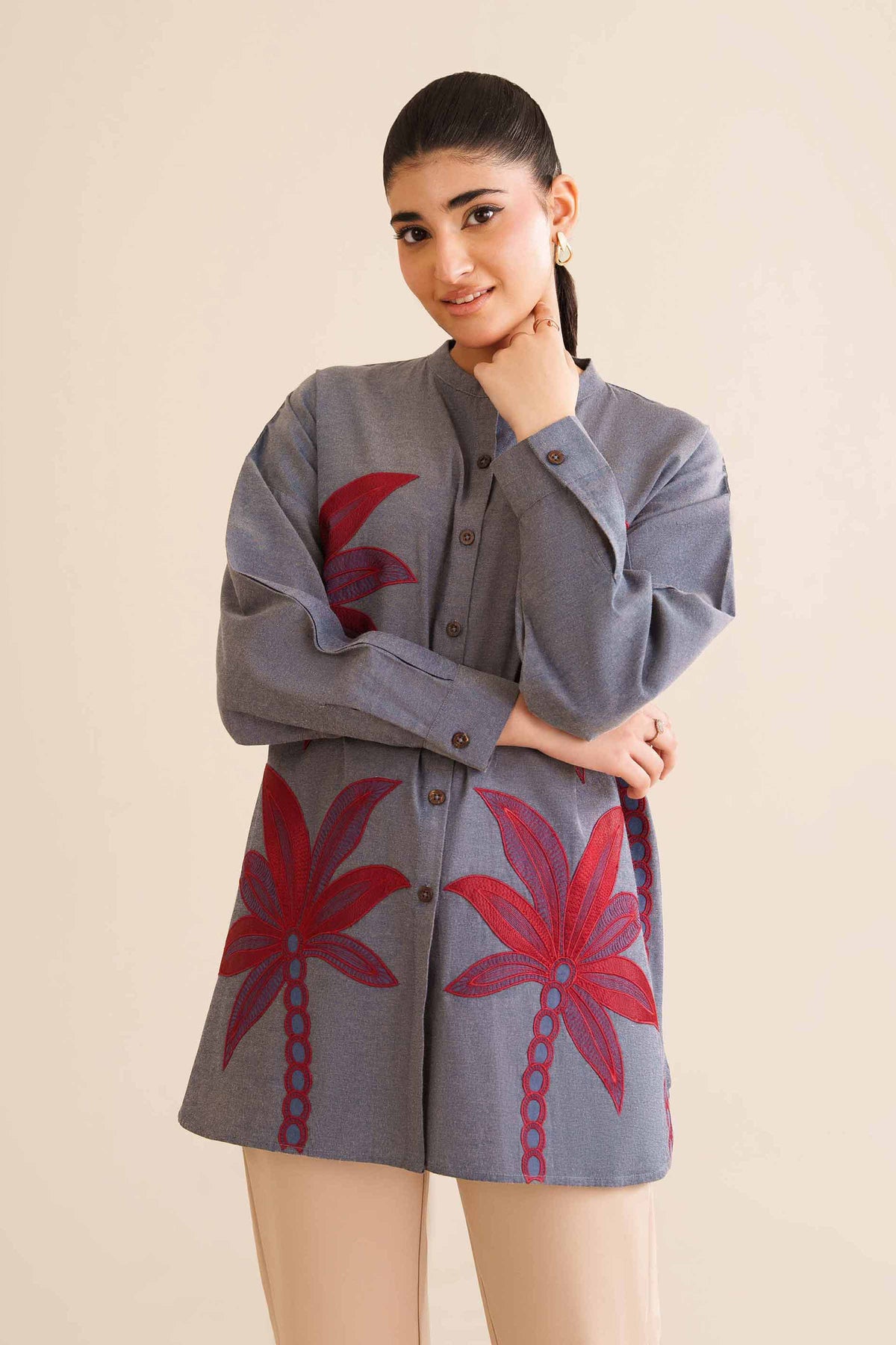 Embroidered Tunic - AW25-05 Blue Silk 1PC Embroidered Nishat Australia