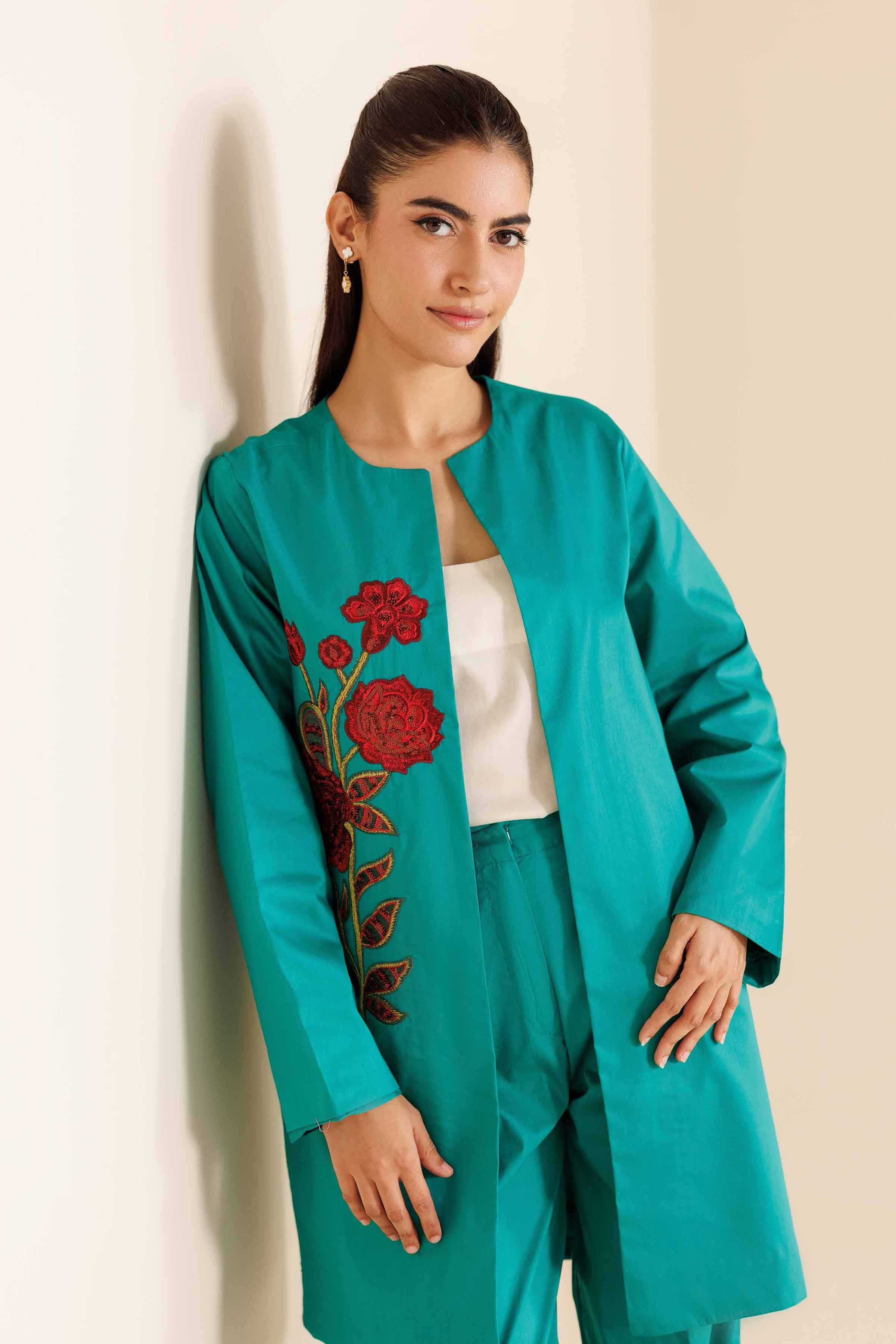 2 Piece - Embroidered Suit - AW25-09 READY TO WEAR Green Silk 2PC Embroidered