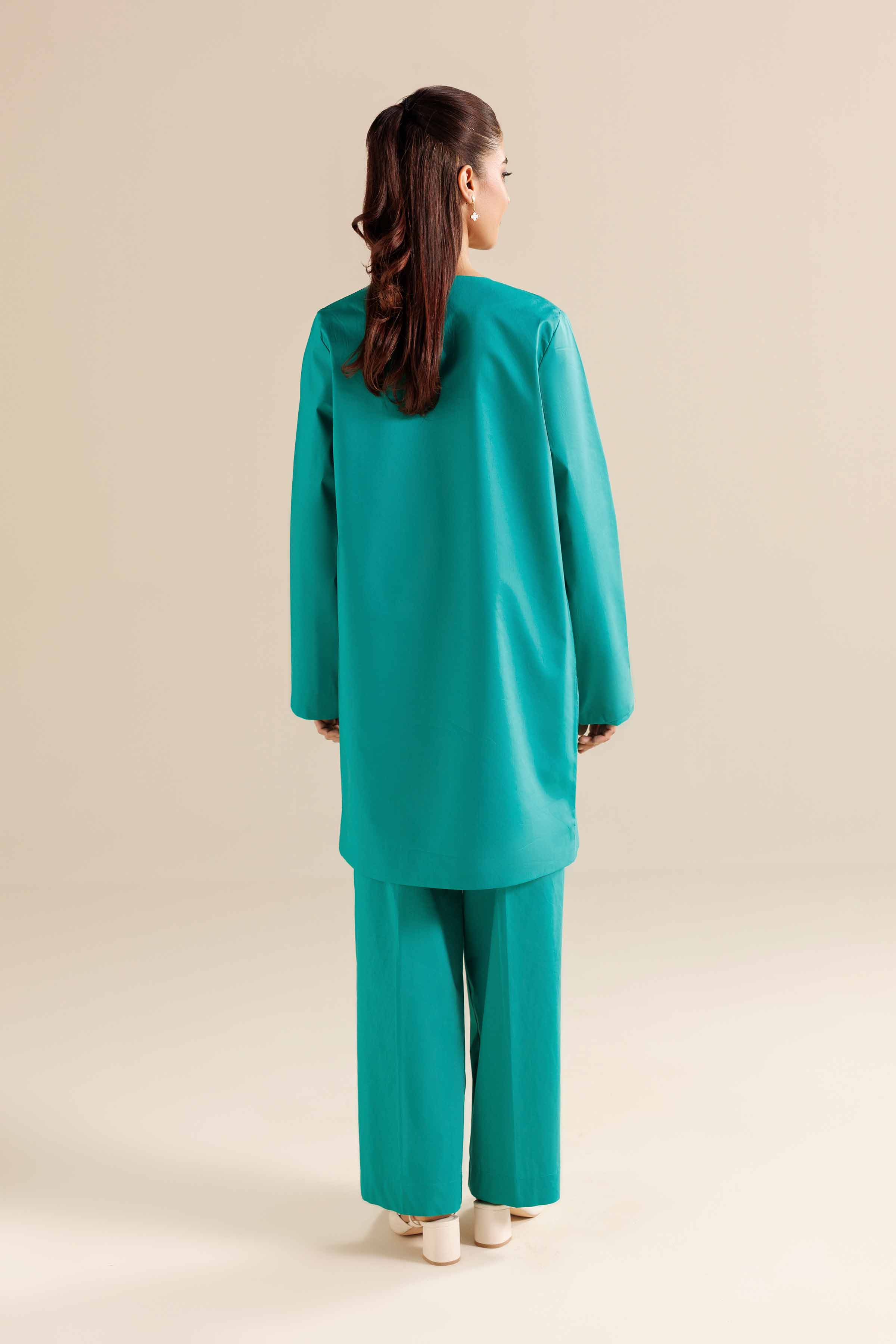 2 Piece - Embroidered Suit - AW25-09 READY TO WEAR Green Silk 2PC Embroidered