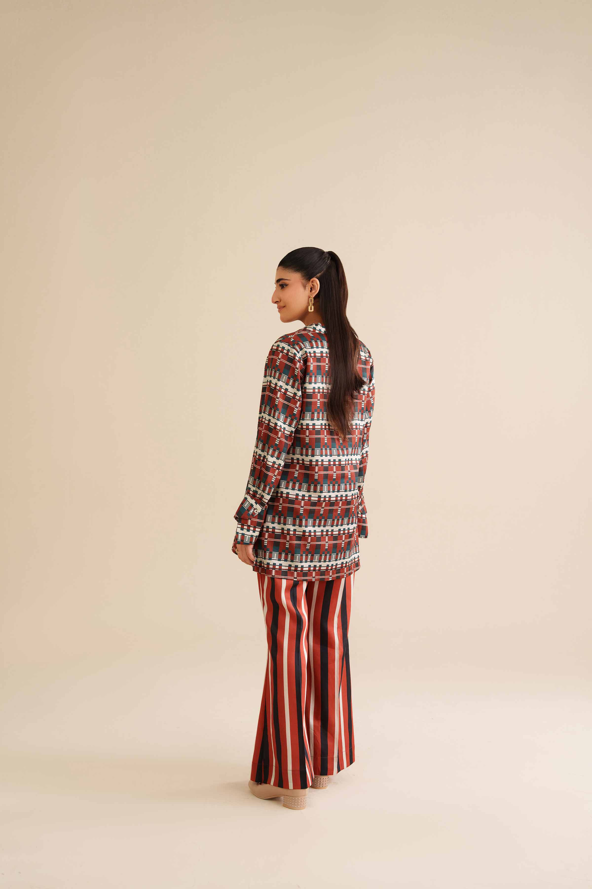 2 Piece - Printed Suit - AW25-13 READY TO WEAR Red Satin 2 Pieces Printed