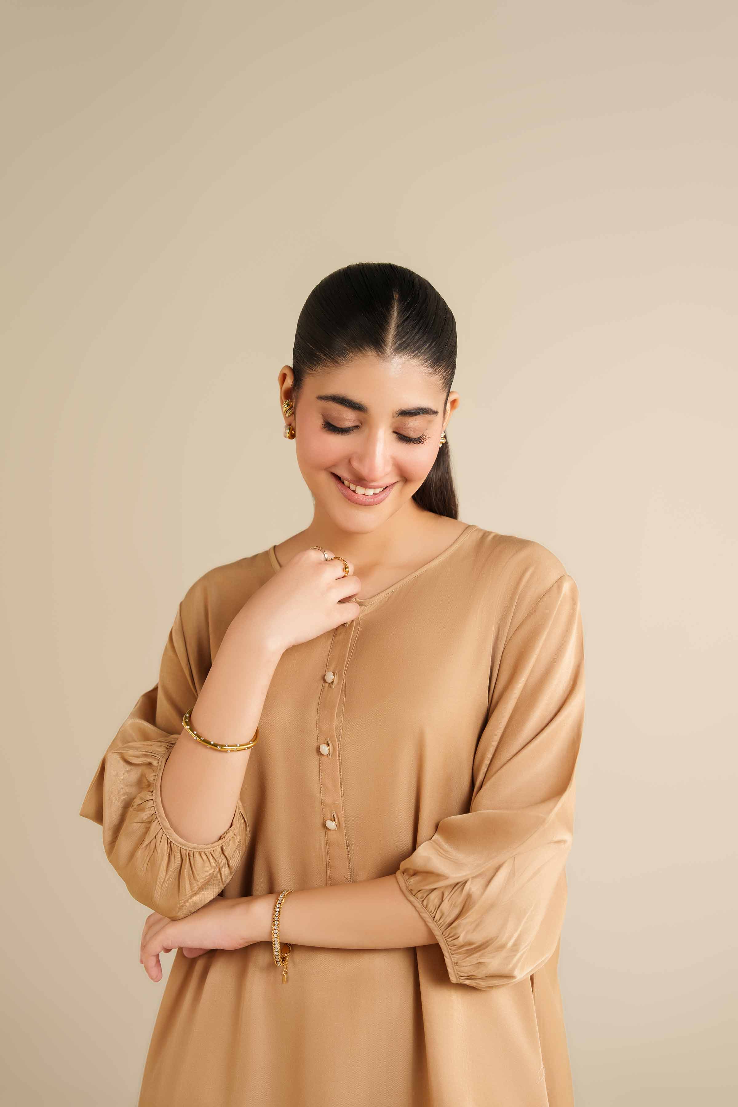Basic Dress - AW25-15 READY TO WEAR Beige Twill 1PC Solids