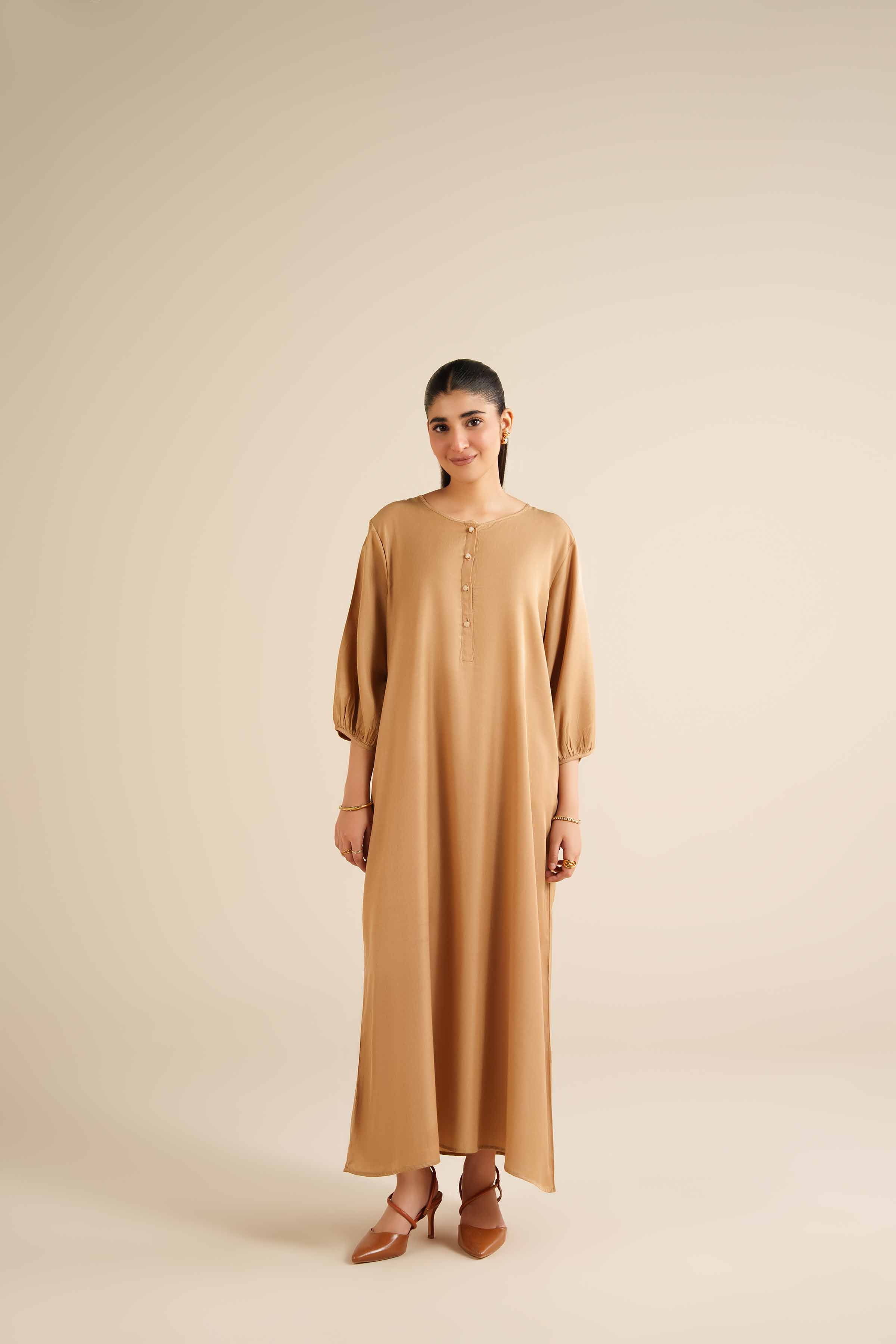 Basic Dress - AW25-15 READY TO WEAR Beige Twill 1PC Solids