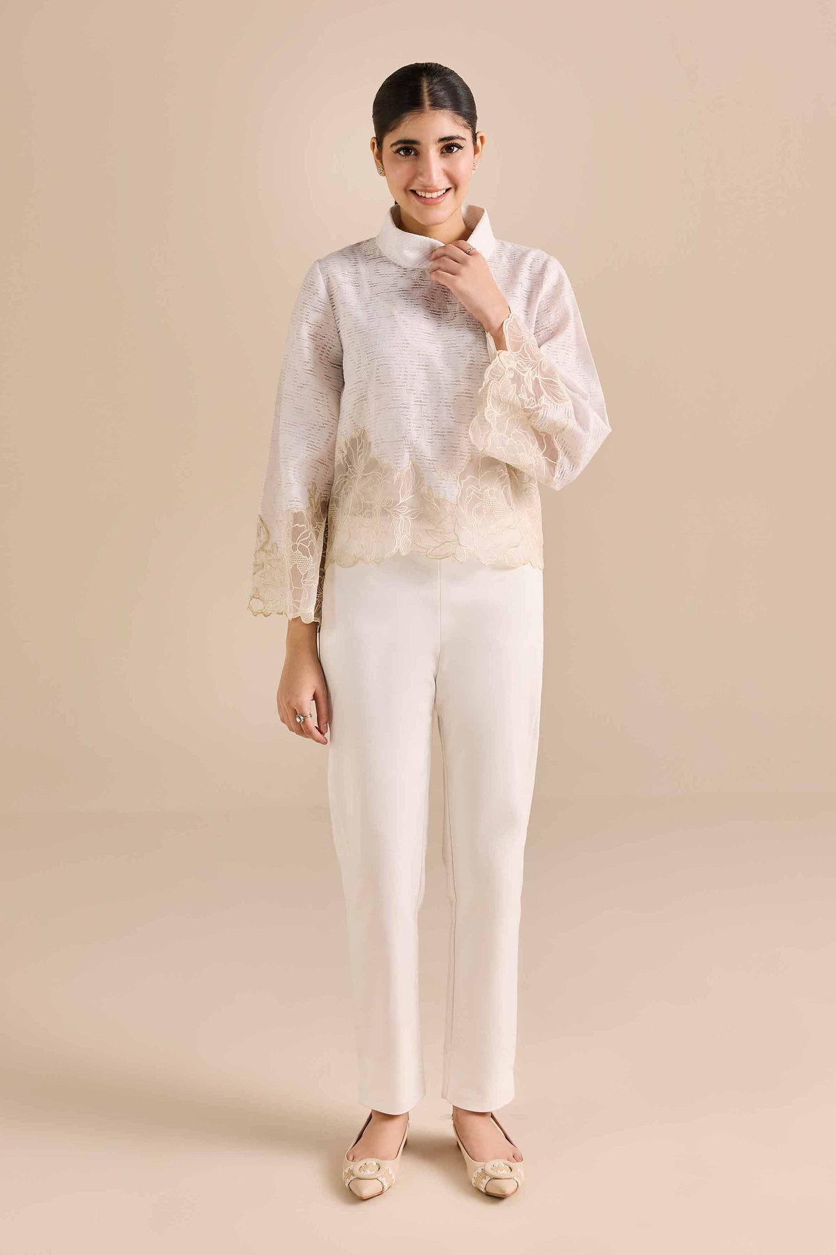 Embroidered Tunic - AW25-16 White Organza 1PC Embroidered Nishat Australia
