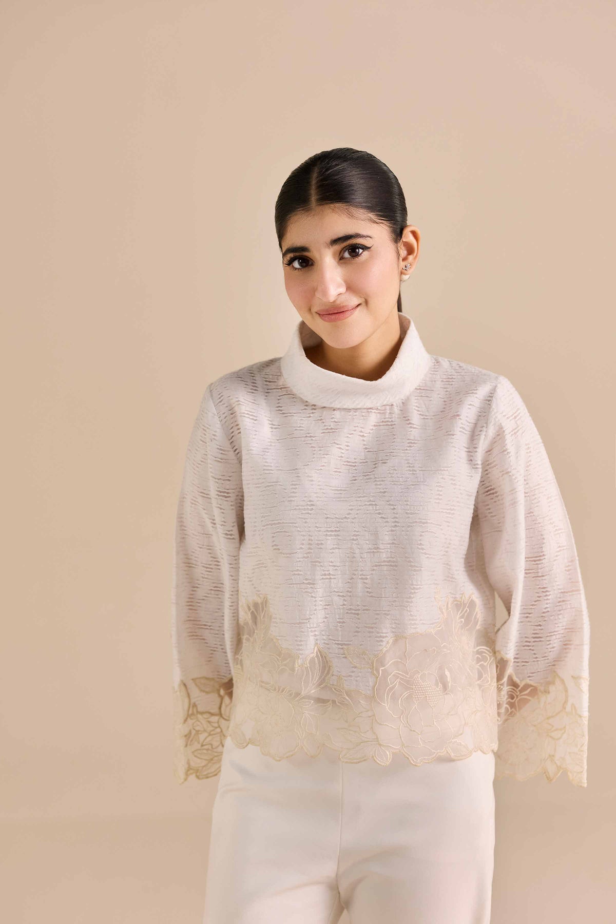 Embroidered Tunic - AW25-16 White Organza 1PC Embroidered Nishat Australia