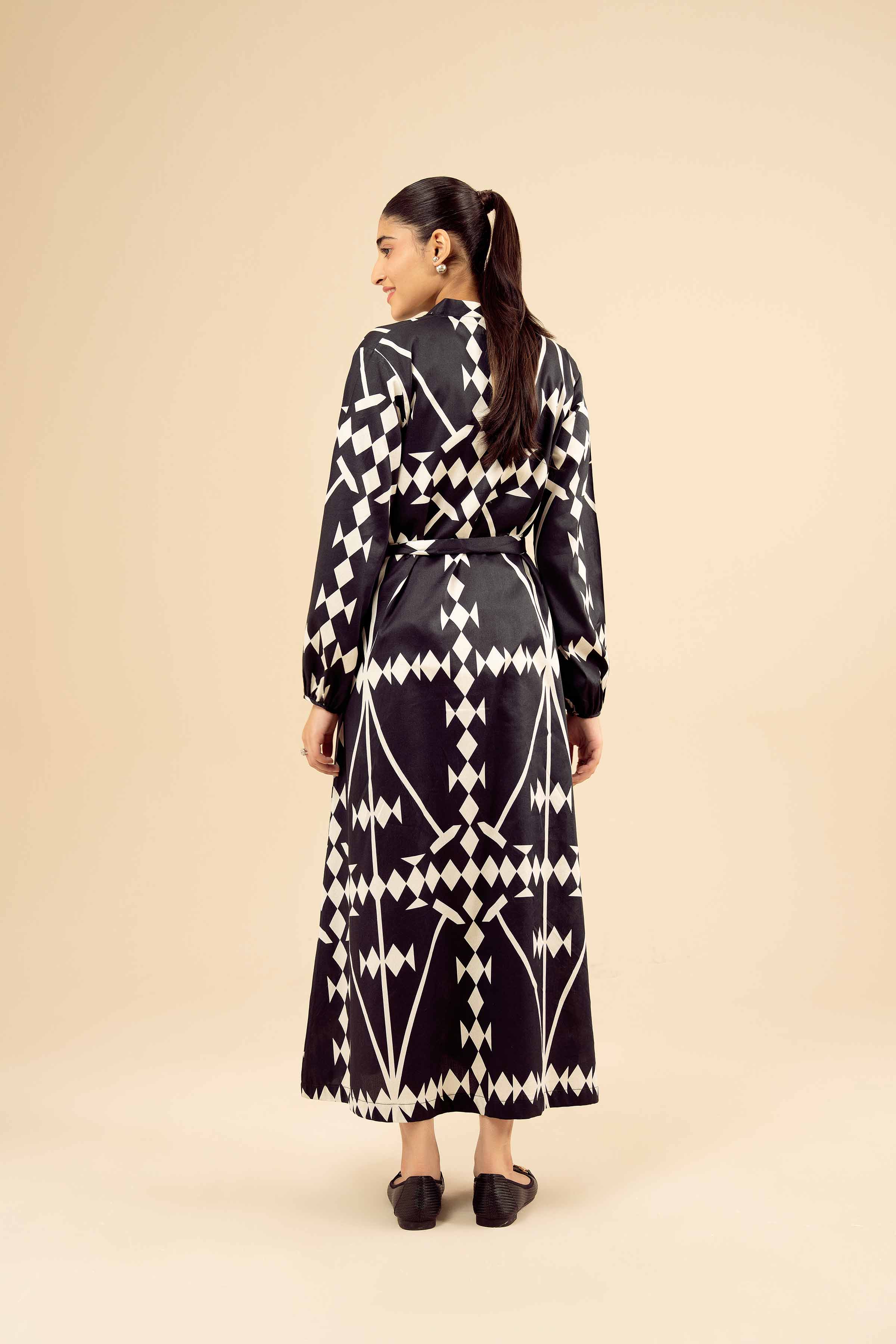 Printed Dress - AW25-20 READY TO WEAR Black Sateen 1PC Printed