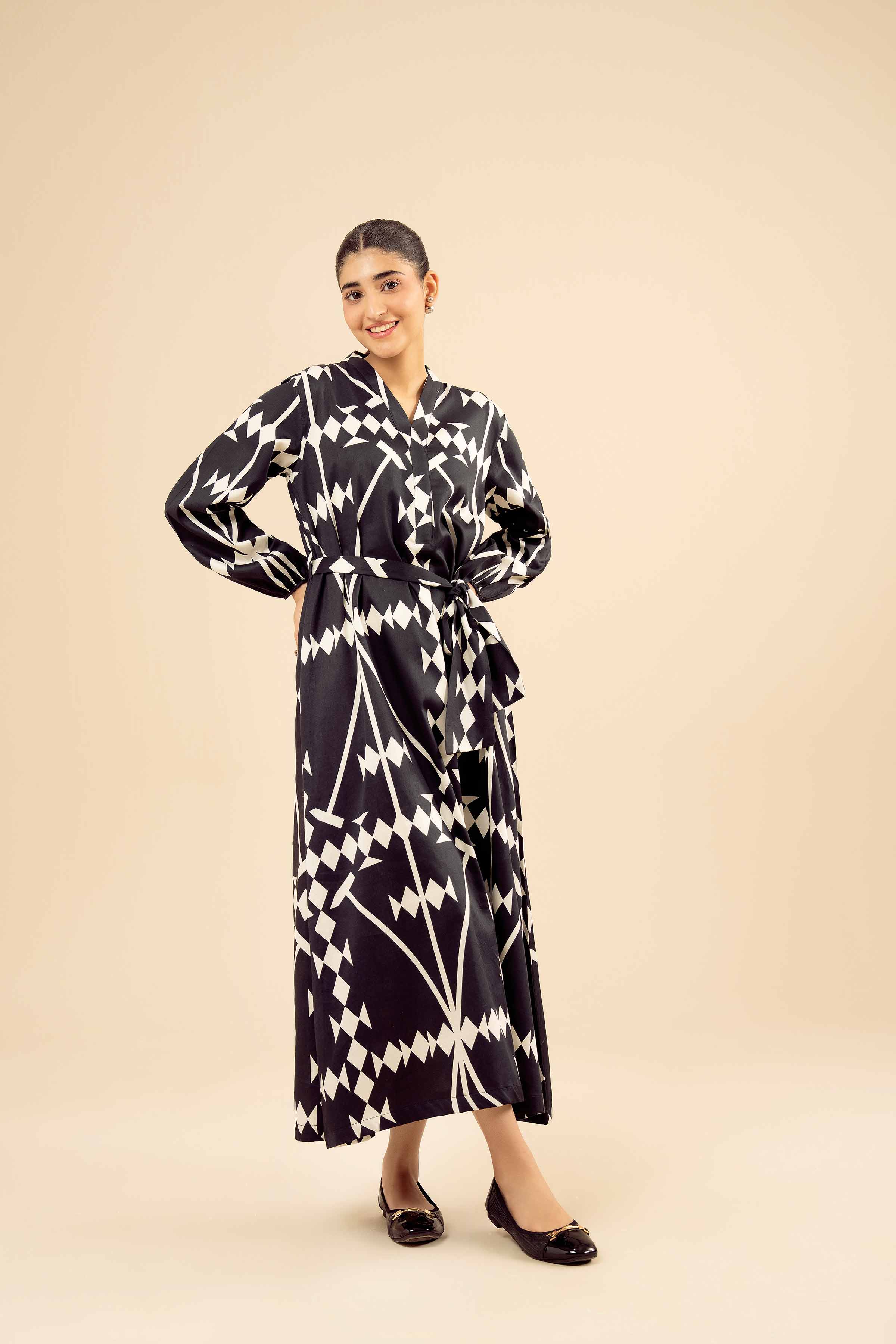 Printed Dress - AW25-20 READY TO WEAR Black Sateen 1PC Printed