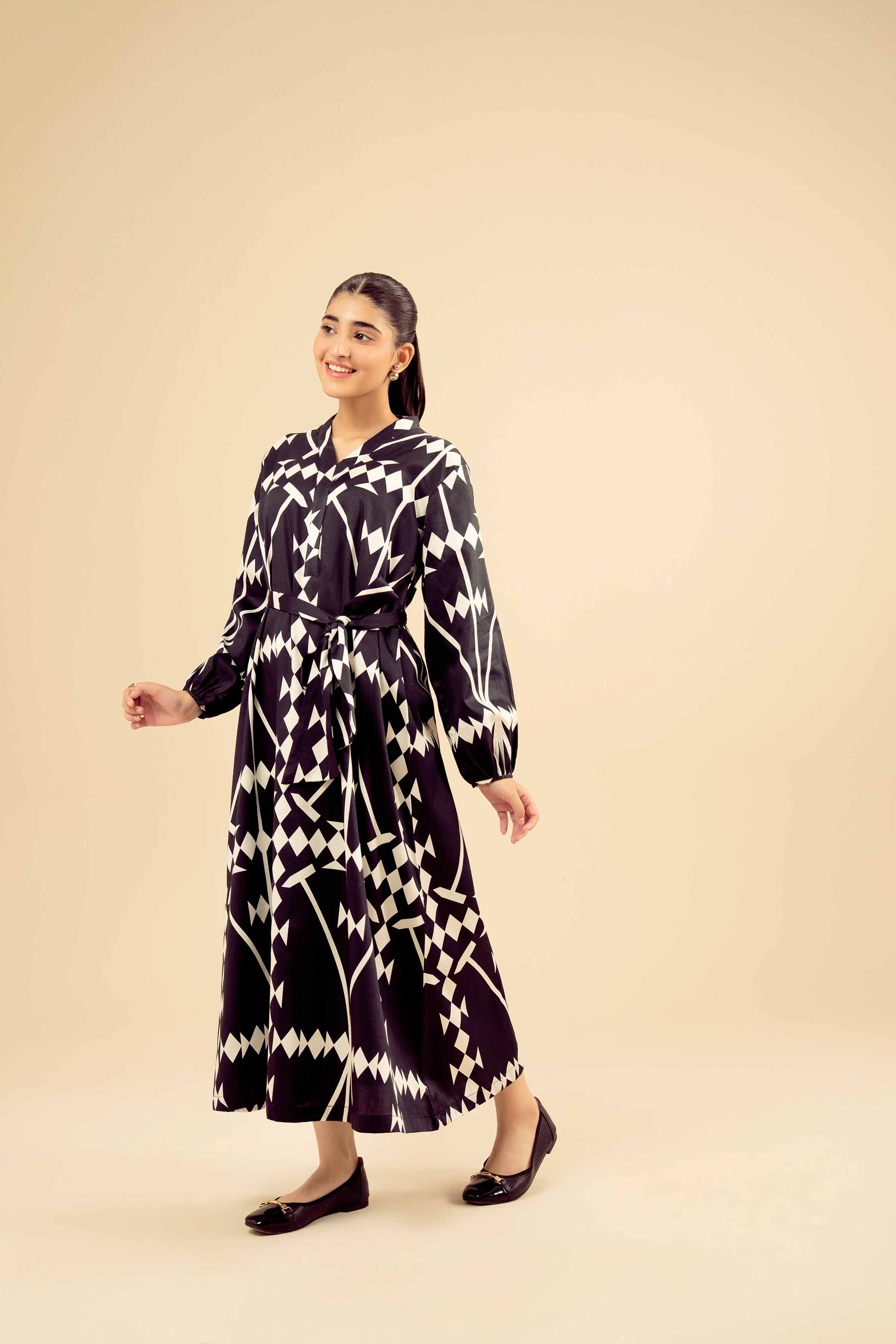Printed Dress - AW25-20 READY TO WEAR Black Sateen 1PC Printed