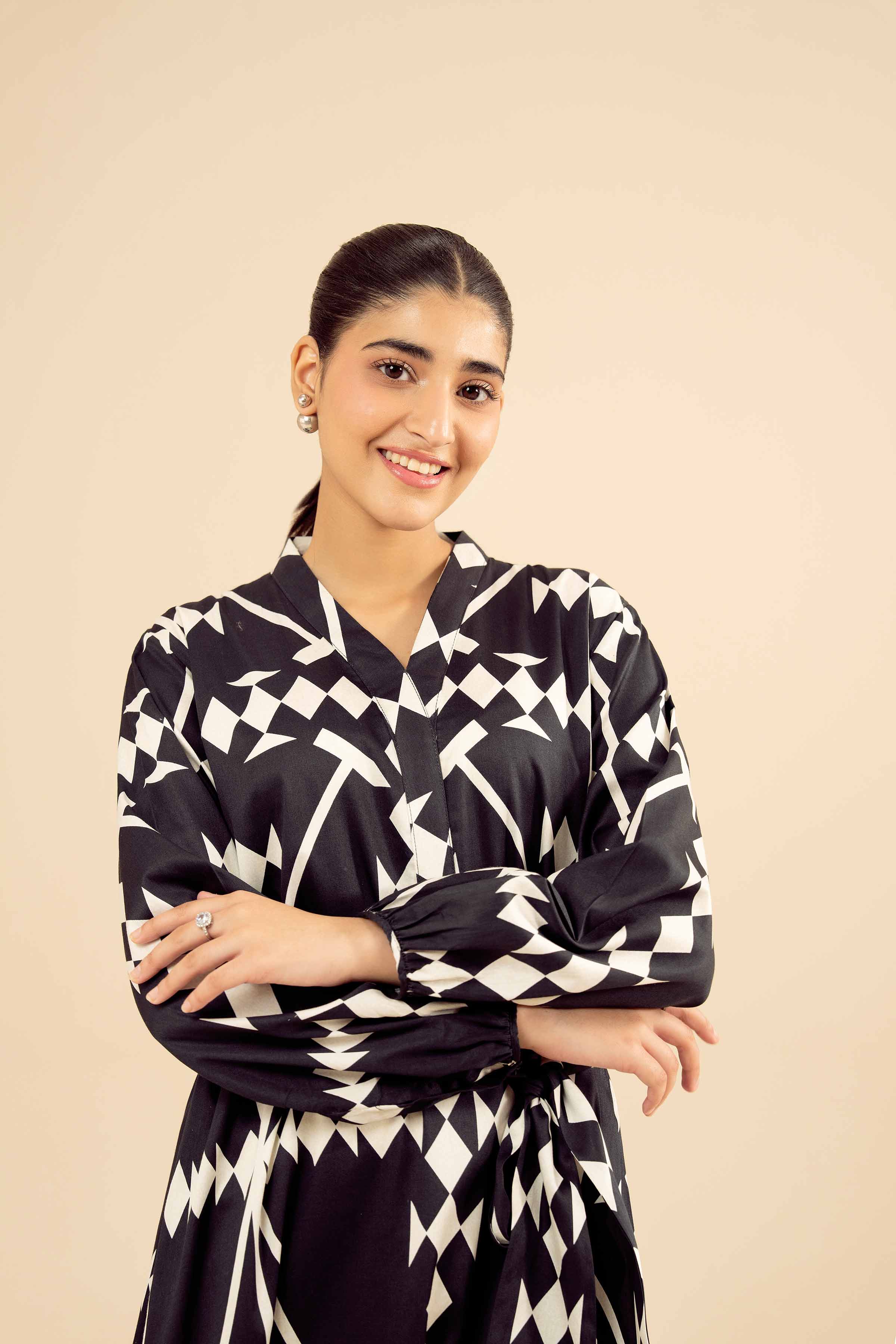Printed Dress - AW25-20 READY TO WEAR Black Sateen 1PC Printed