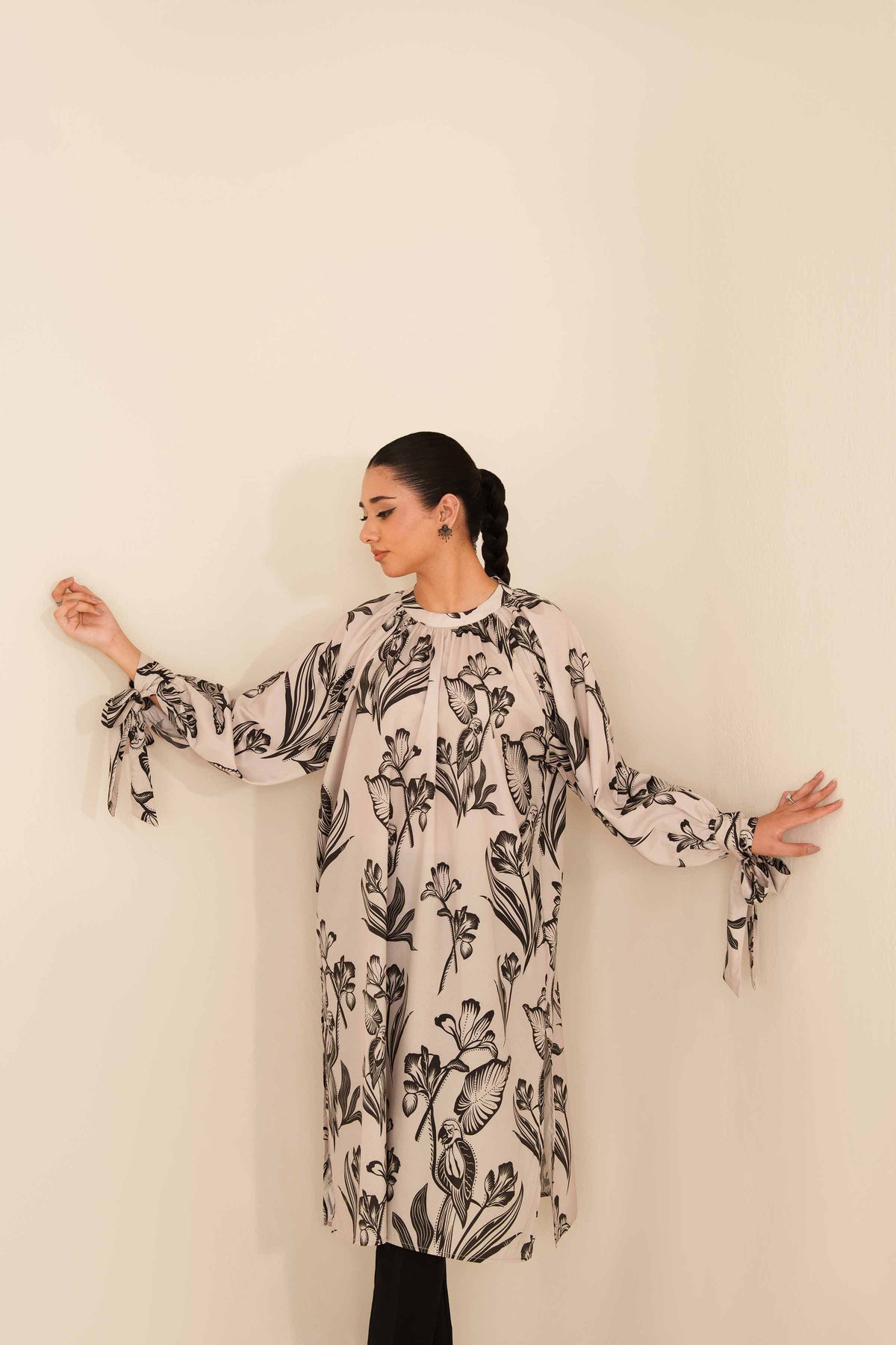 Printed Tunic - AW25-34 Beige Silk 1PC Printed Nishat Australia