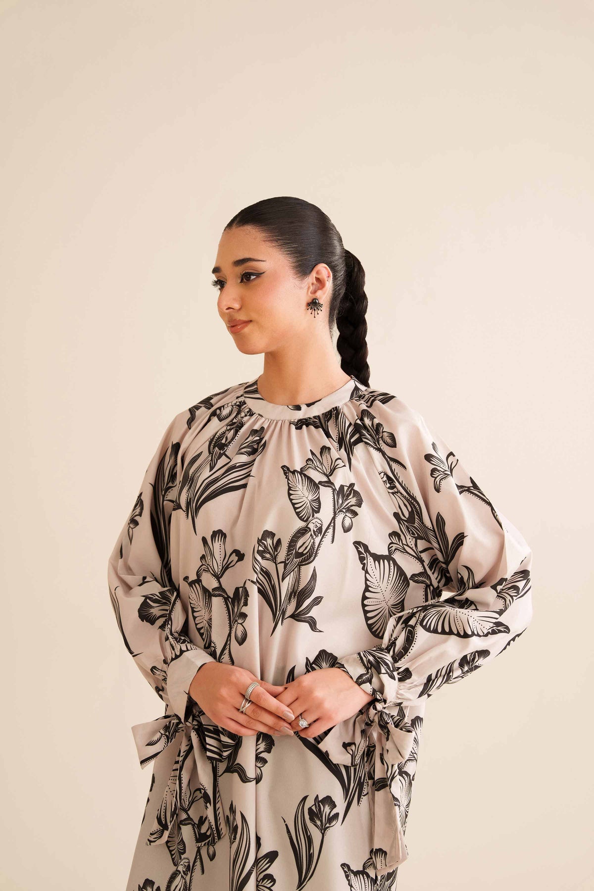 Printed Tunic - AW25-34 Beige Silk 1PC Printed Nishat Australia