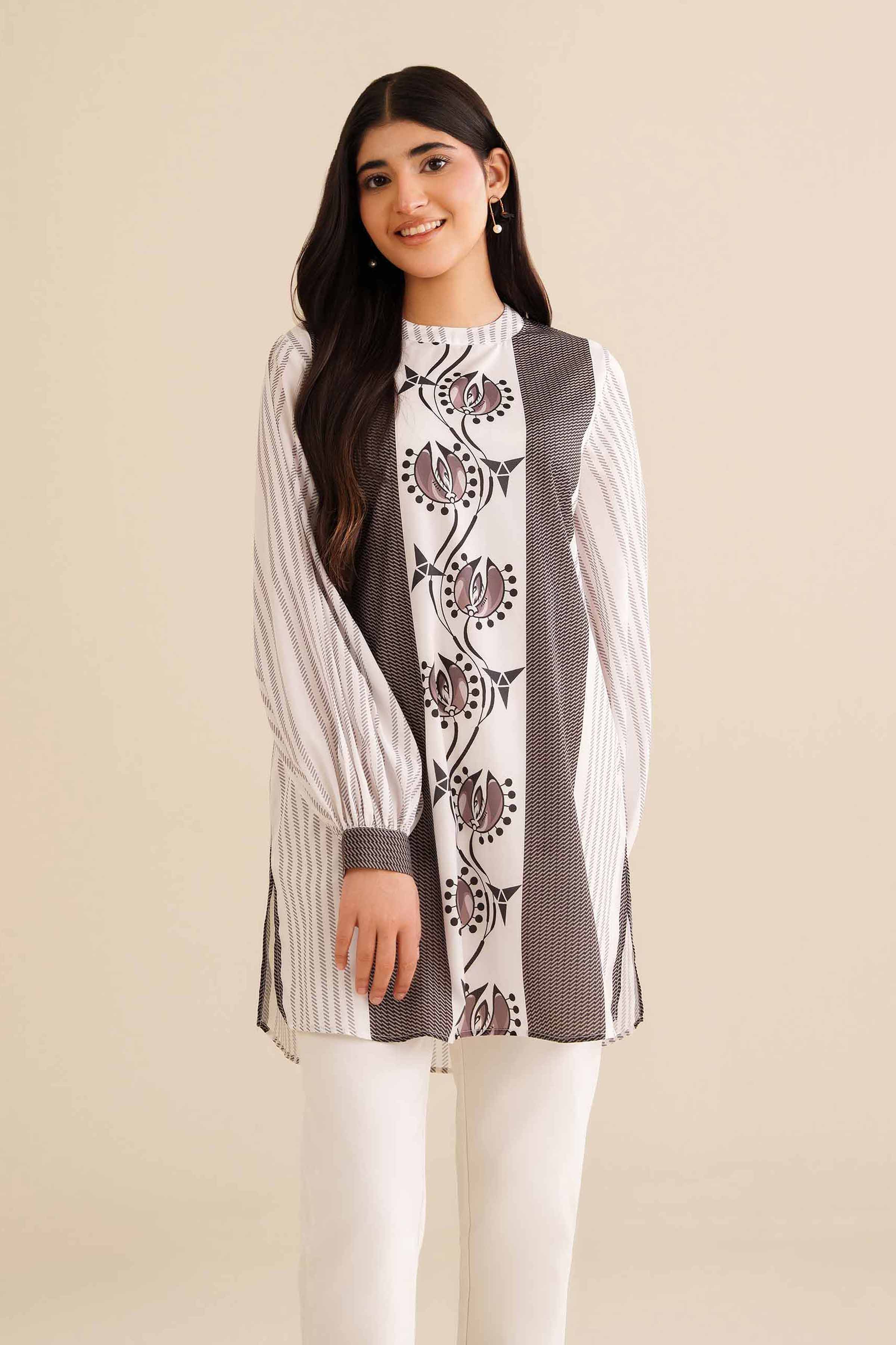 Printed Tunic - AW25-36 READY TO WEAR White Silk 1 Piece Printed