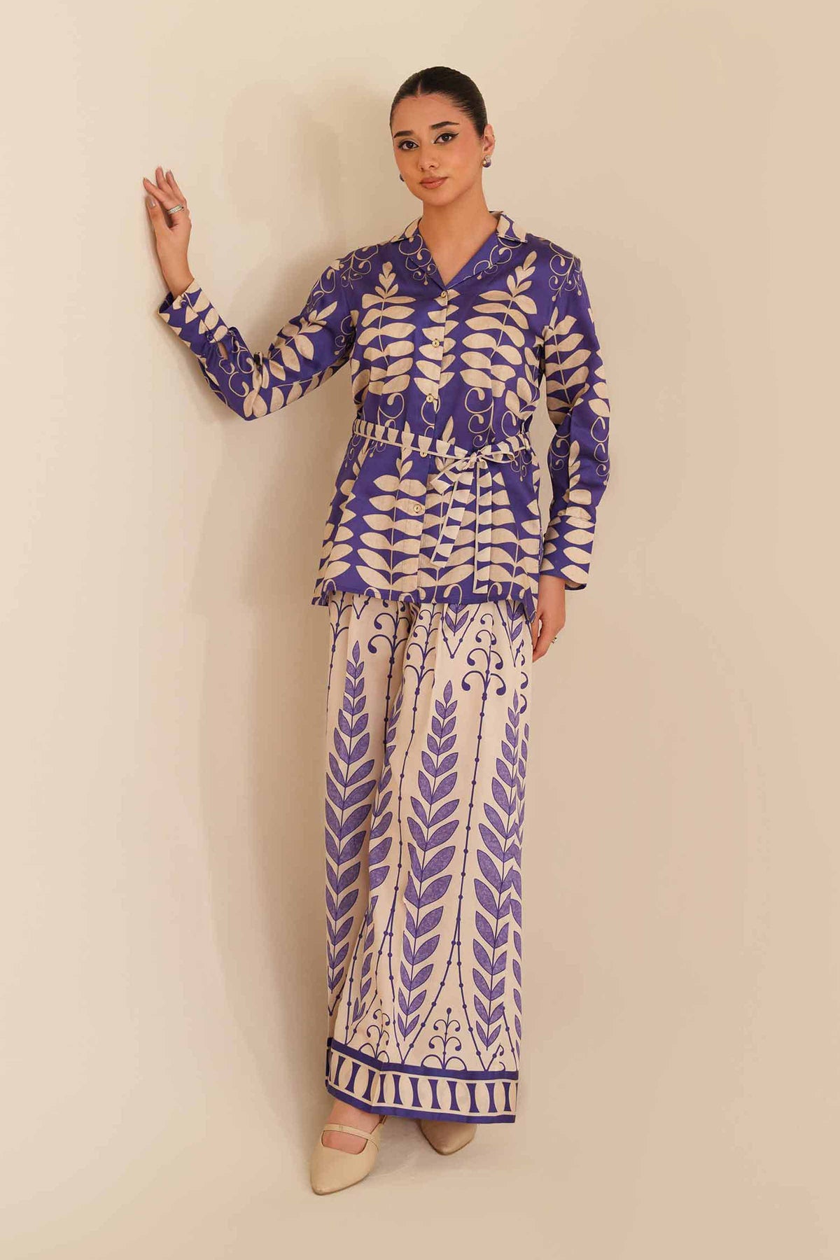 2 Piece - Printed Suit - AW25-39 Blue Satin 2PC Printed Nishat Australia