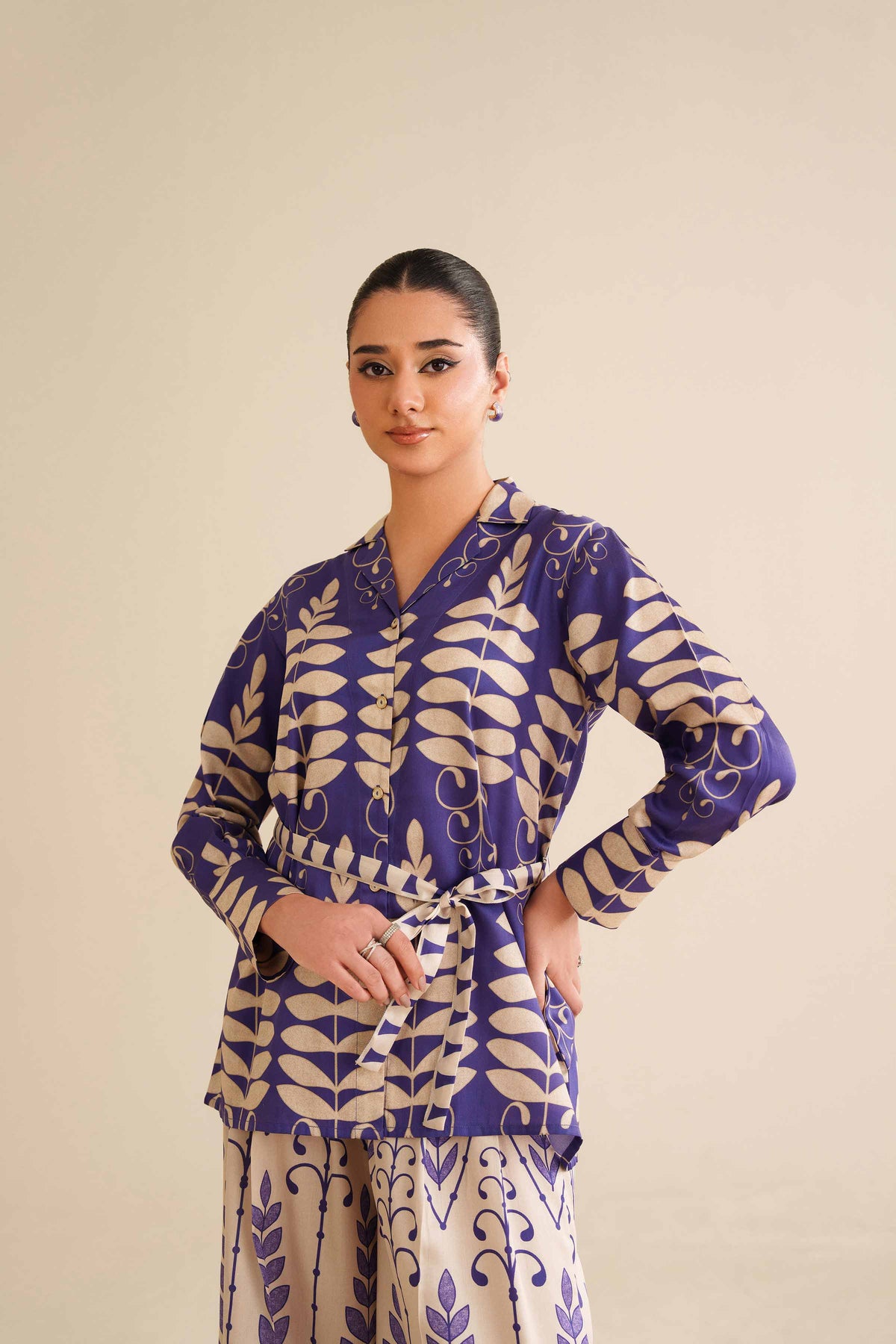 2 Piece - Printed Suit - AW25-39 Blue Satin 2PC Printed Nishat Australia