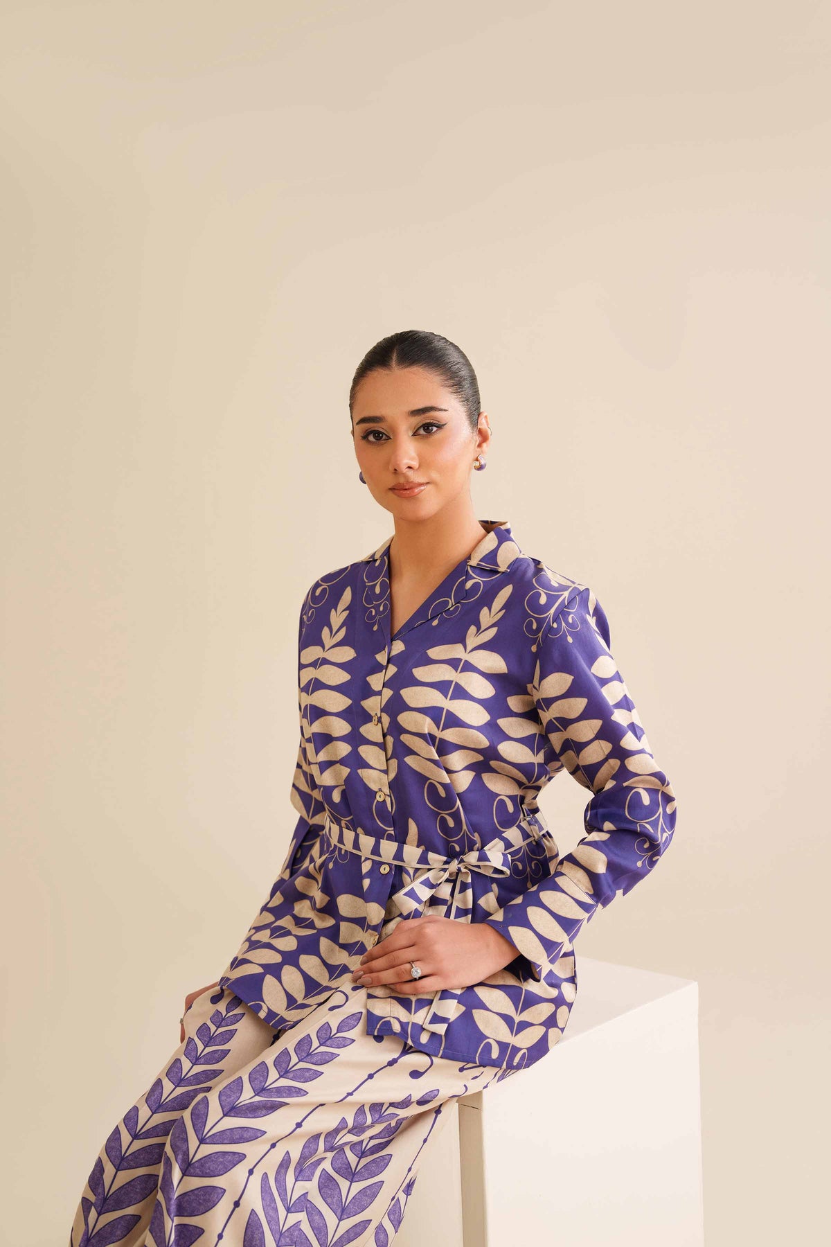 2 Piece - Printed Suit - AW25-39 Blue Satin 2PC Printed Nishat Australia