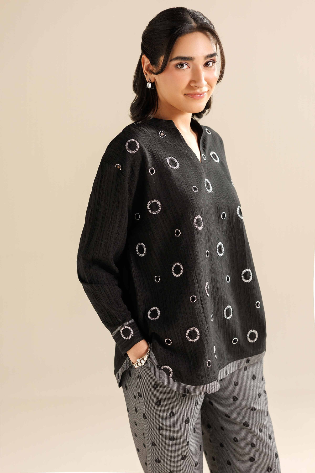 2 Piece - Printed Suit - AW25-45 Black Chiffon 2PC Printed Nishat Australia