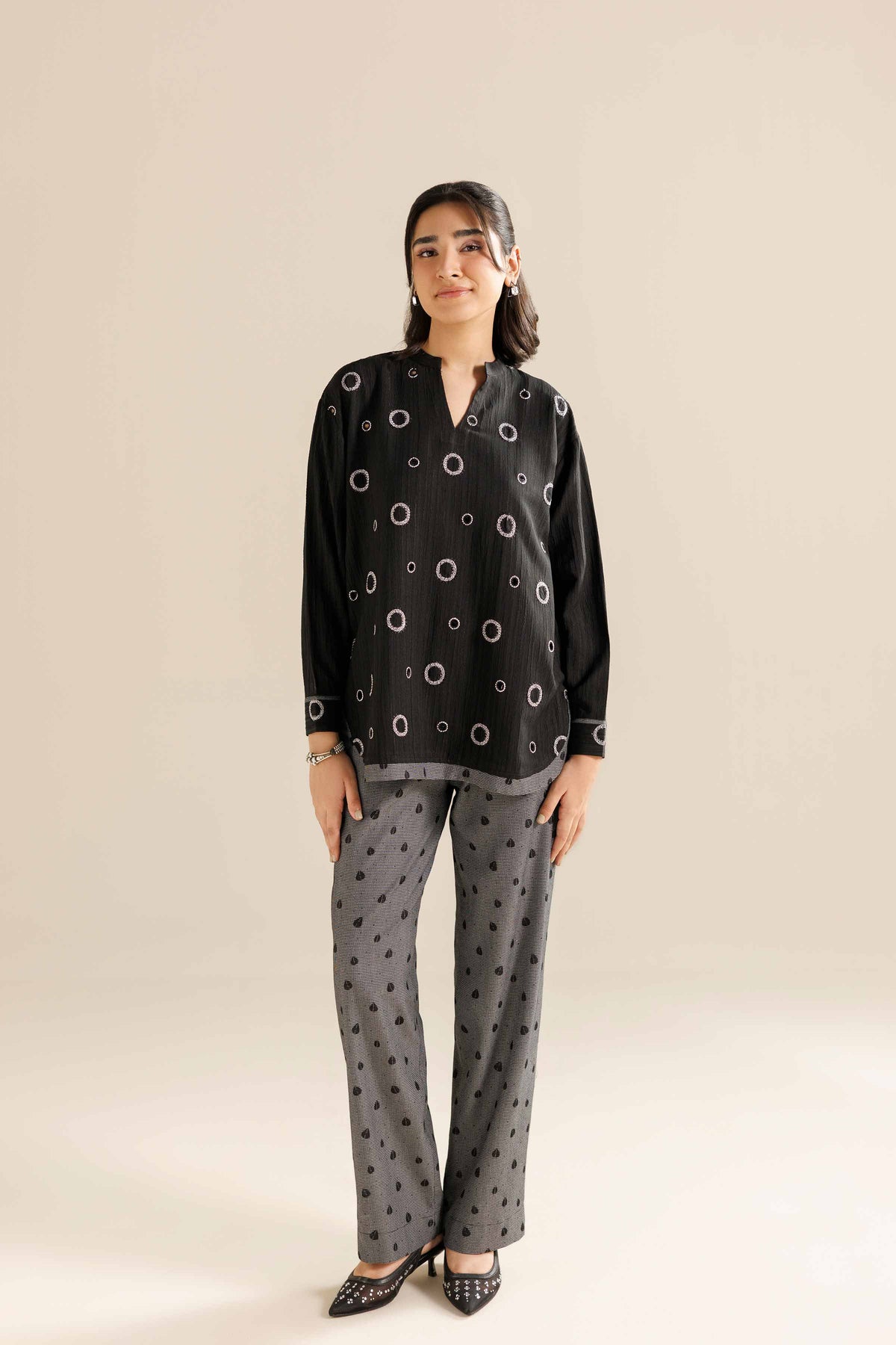 2 Piece - Printed Suit - AW25-45 Black Chiffon 2PC Printed Nishat Australia