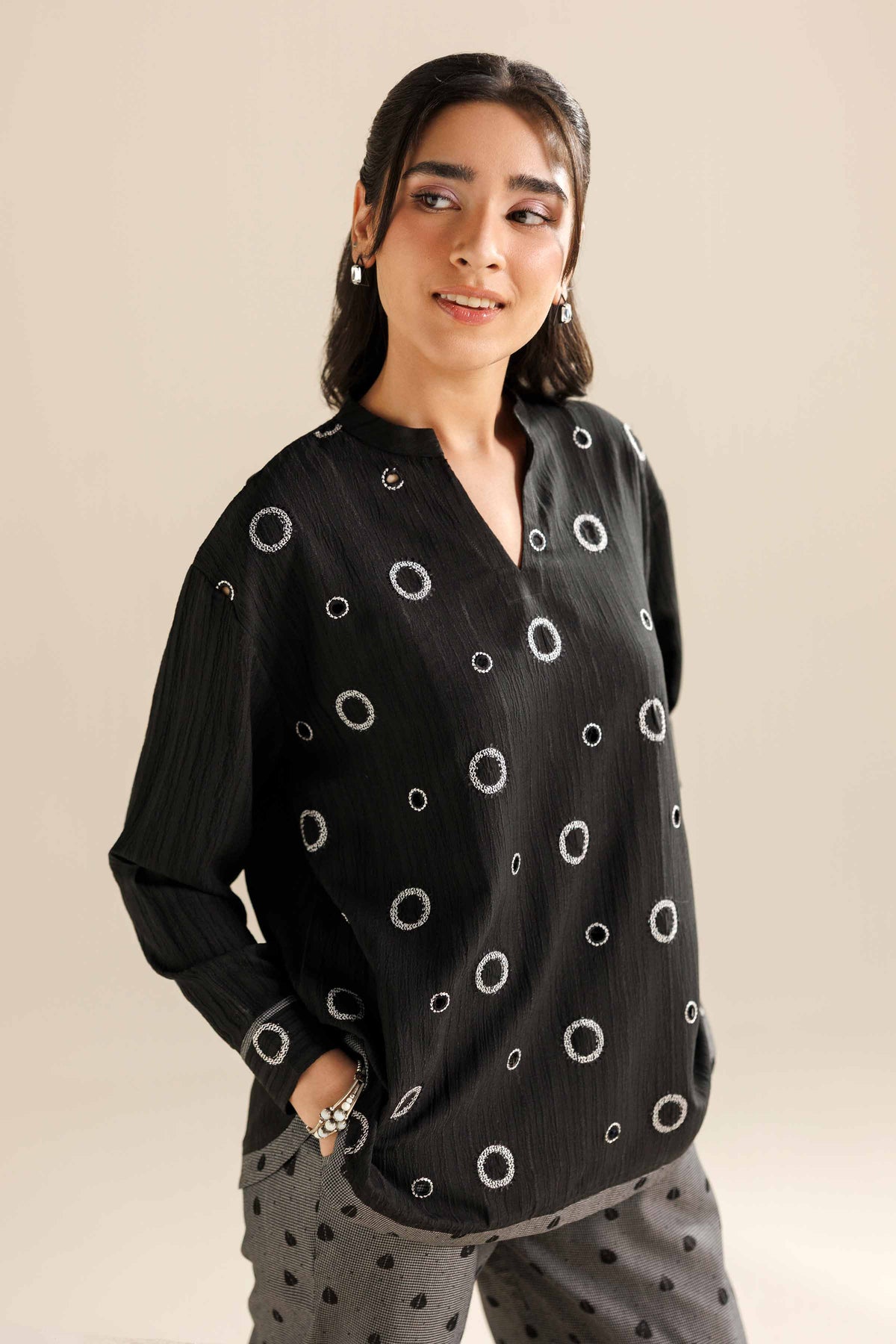 2 Piece - Printed Suit - AW25-45 Black Chiffon 2PC Printed Nishat Australia