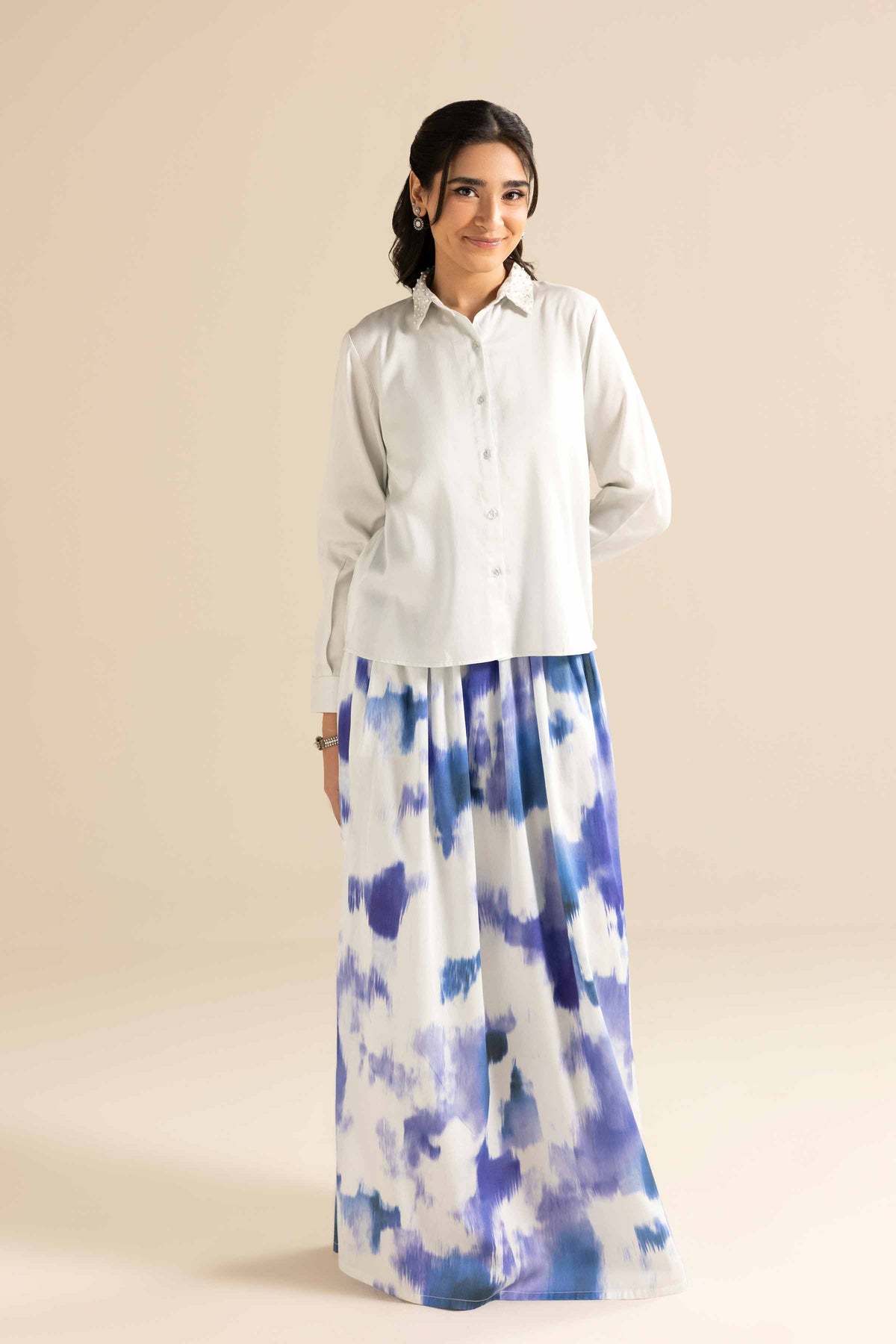 2 Piece - Printed Suit - AW25-59 Blue Satin 2PC Printed Nishat Australia