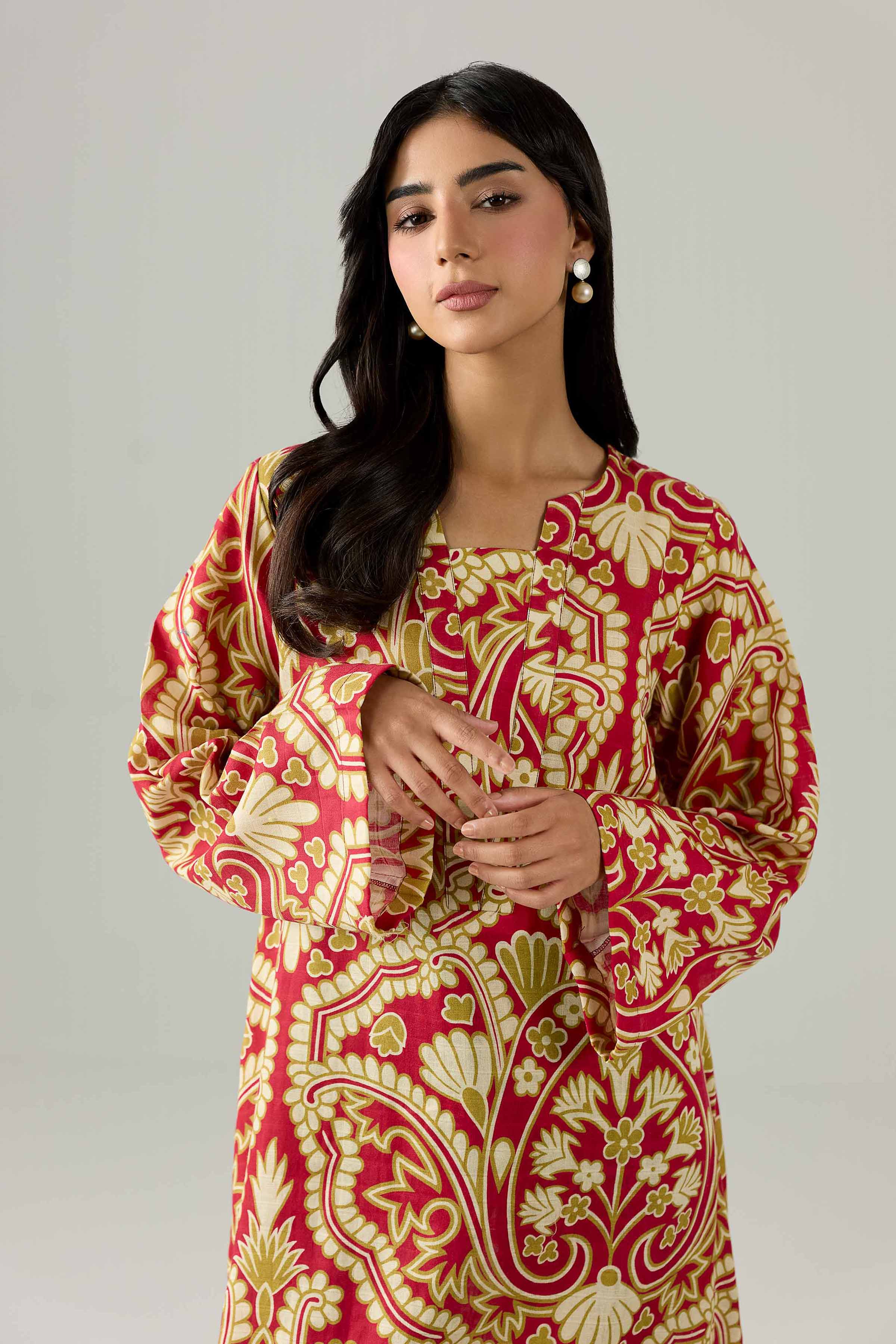 Printed Dress - FS26-21 Red  Dobby  1PC Printed Nishat Australia