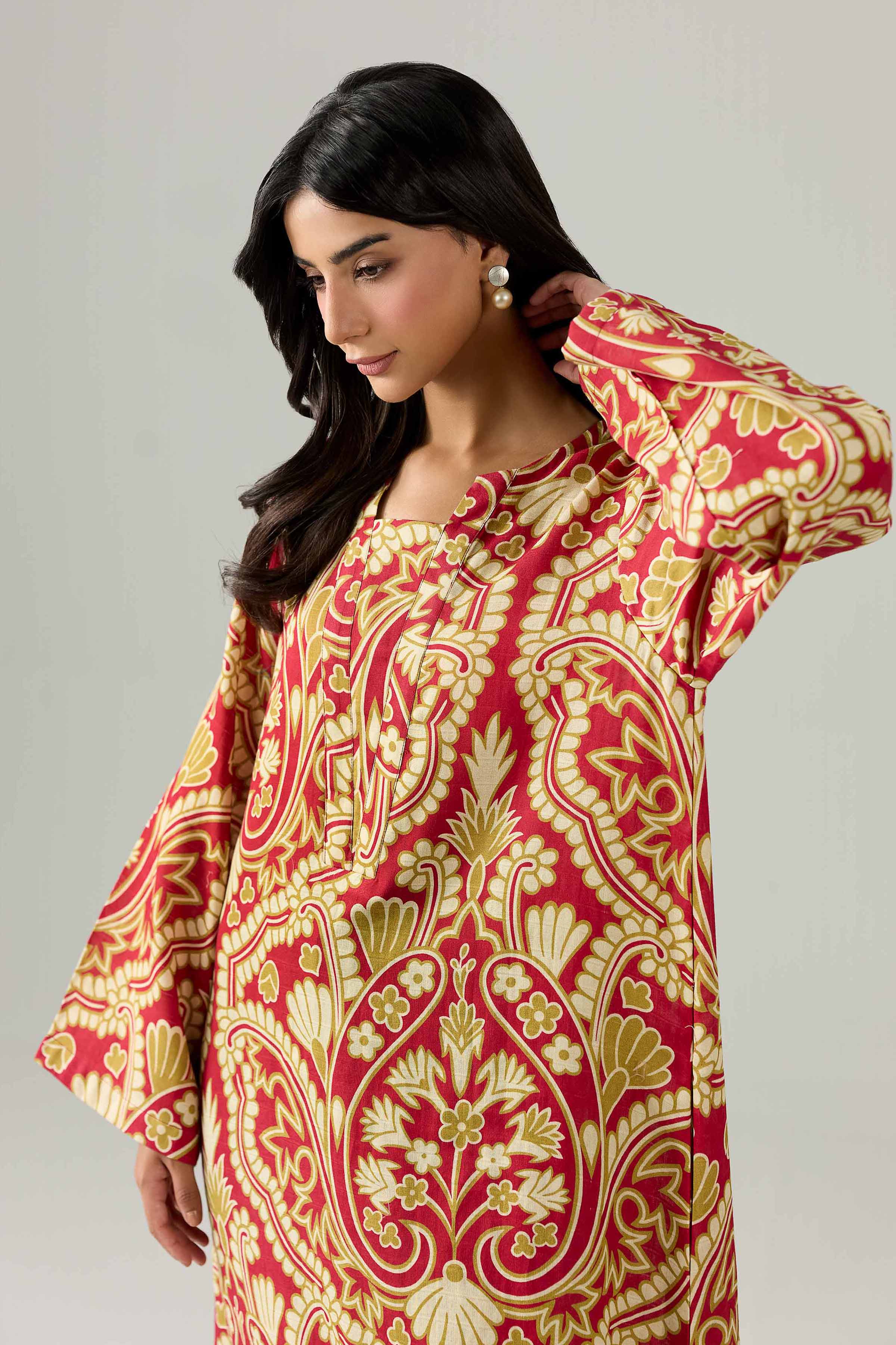 Printed Dress - FS26-21 Red  Dobby  1PC Printed Nishat Australia
