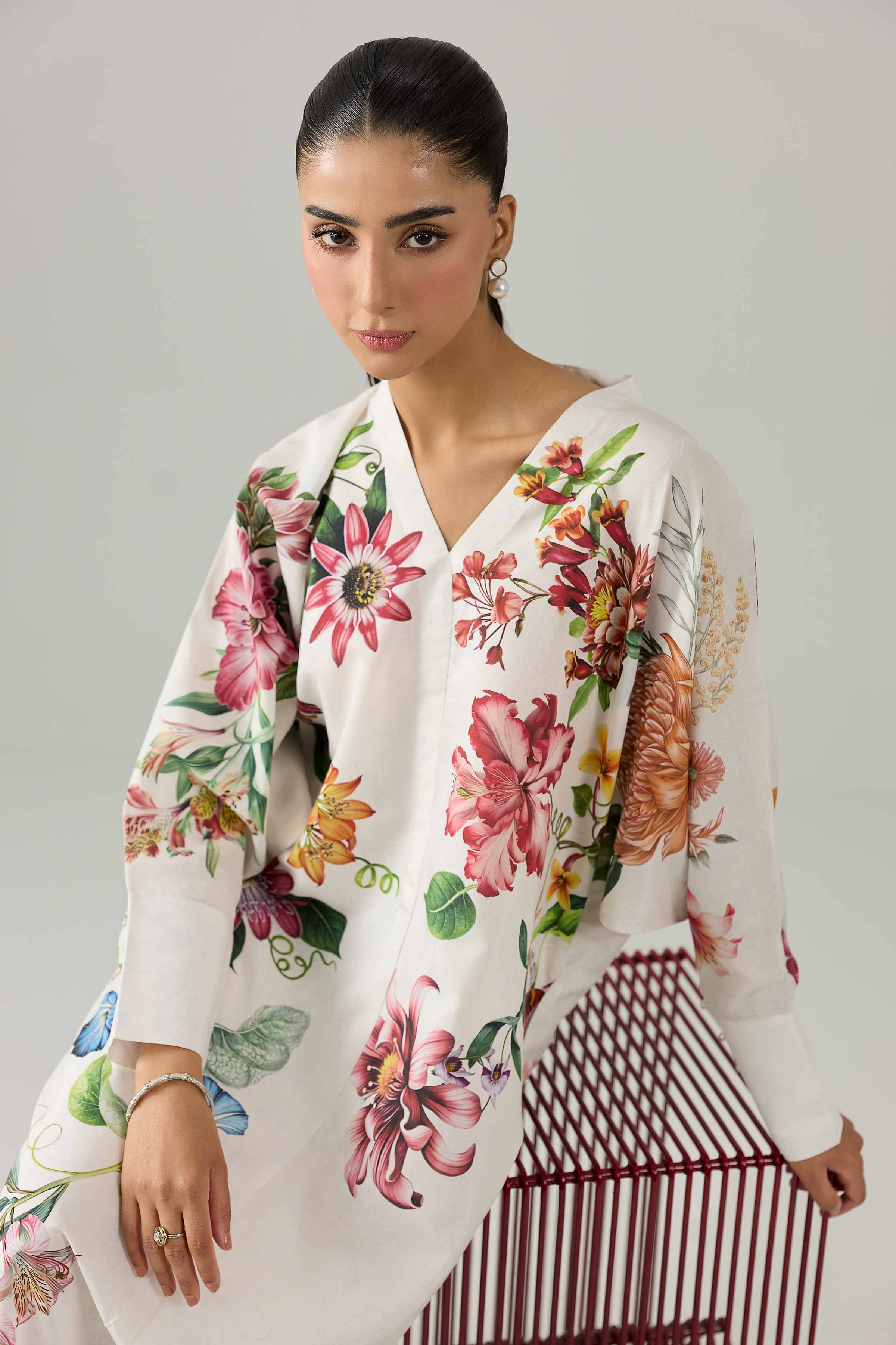 Printed Dress - FS26-25 White  Silk 1PC Printed Nishat Australia