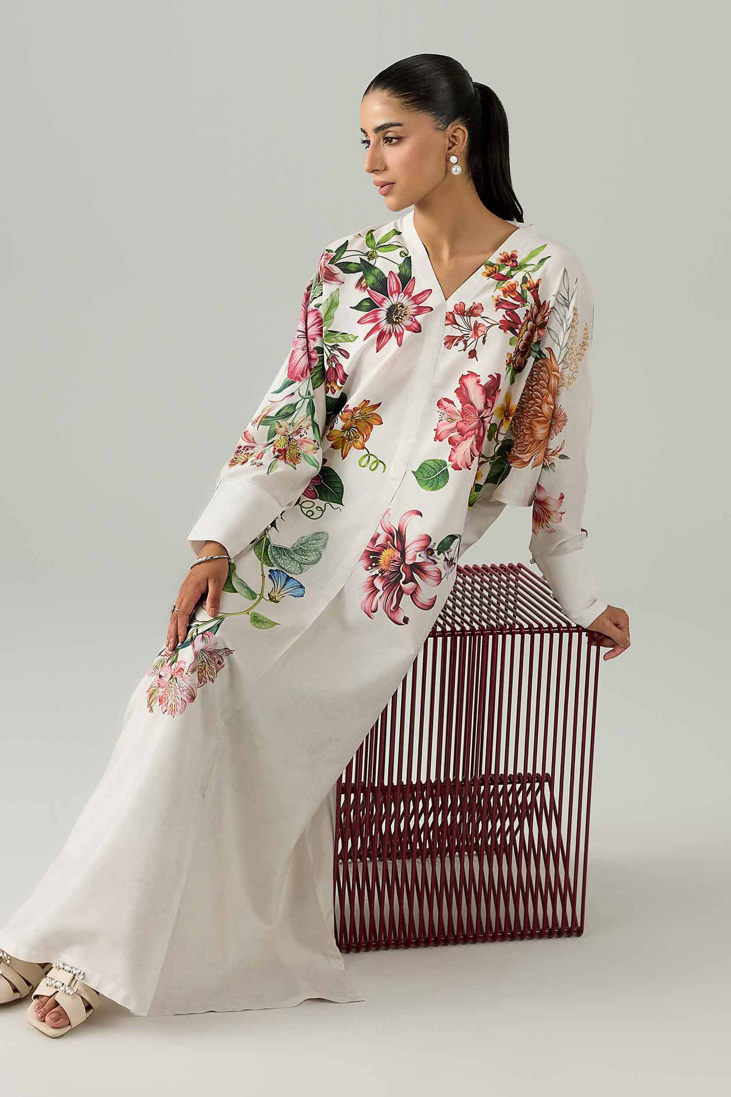 Printed Dress - FS26-25 White  Silk 1PC Printed Nishat Australia
