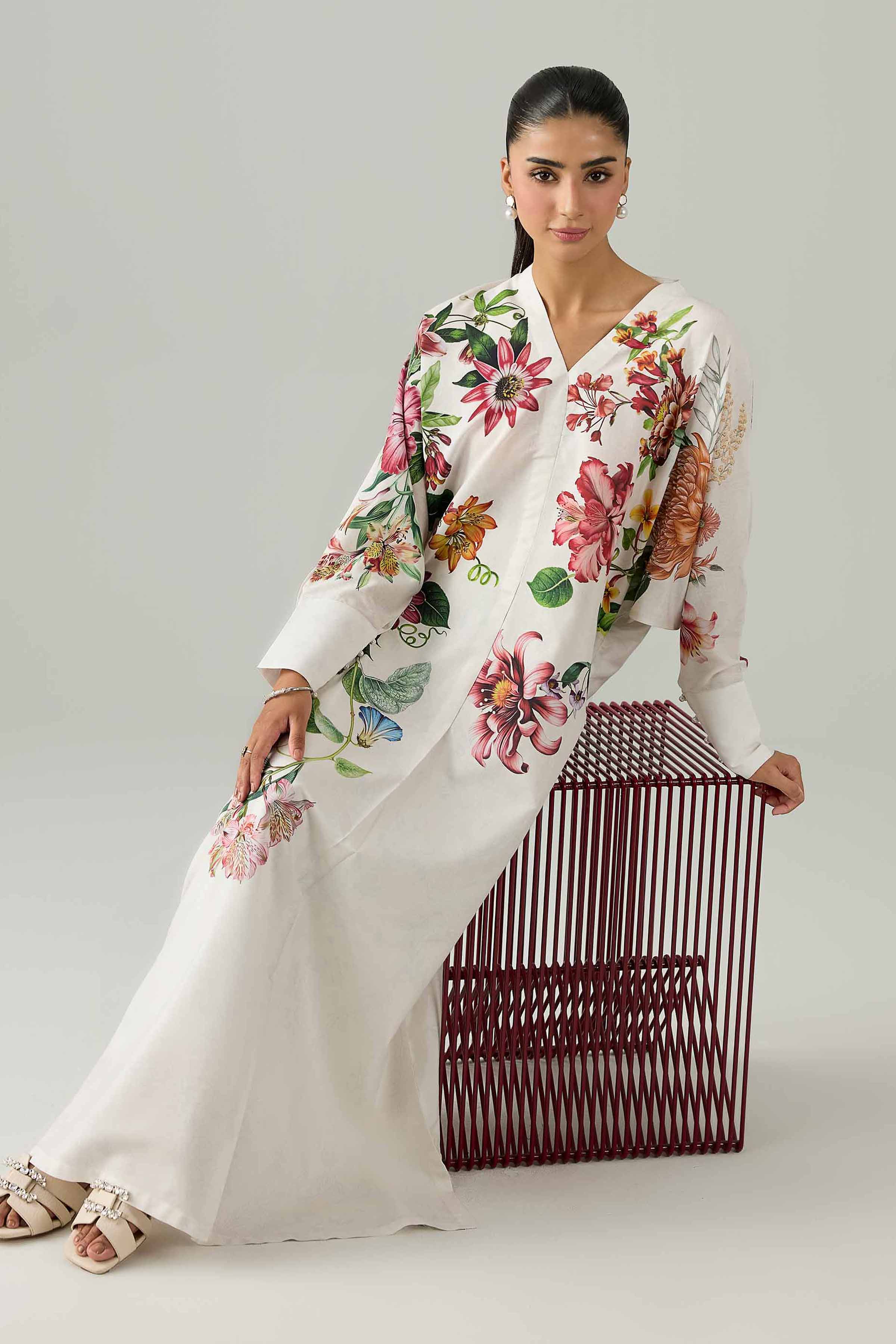Printed Dress - FS26-25 White  Silk 1PC Printed Nishat Australia