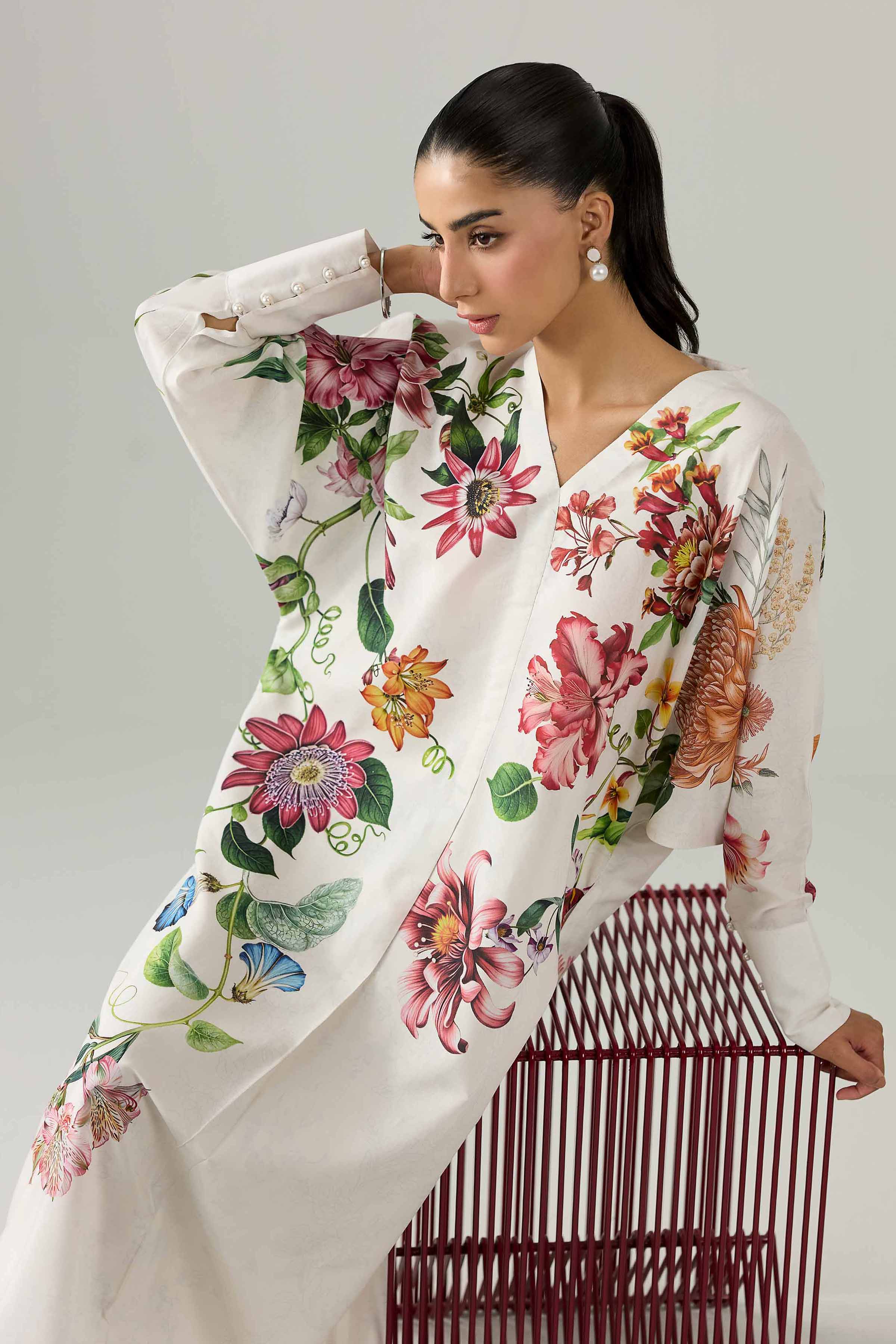 Printed Dress - FS26-25 White  Silk 1PC Printed Nishat Australia