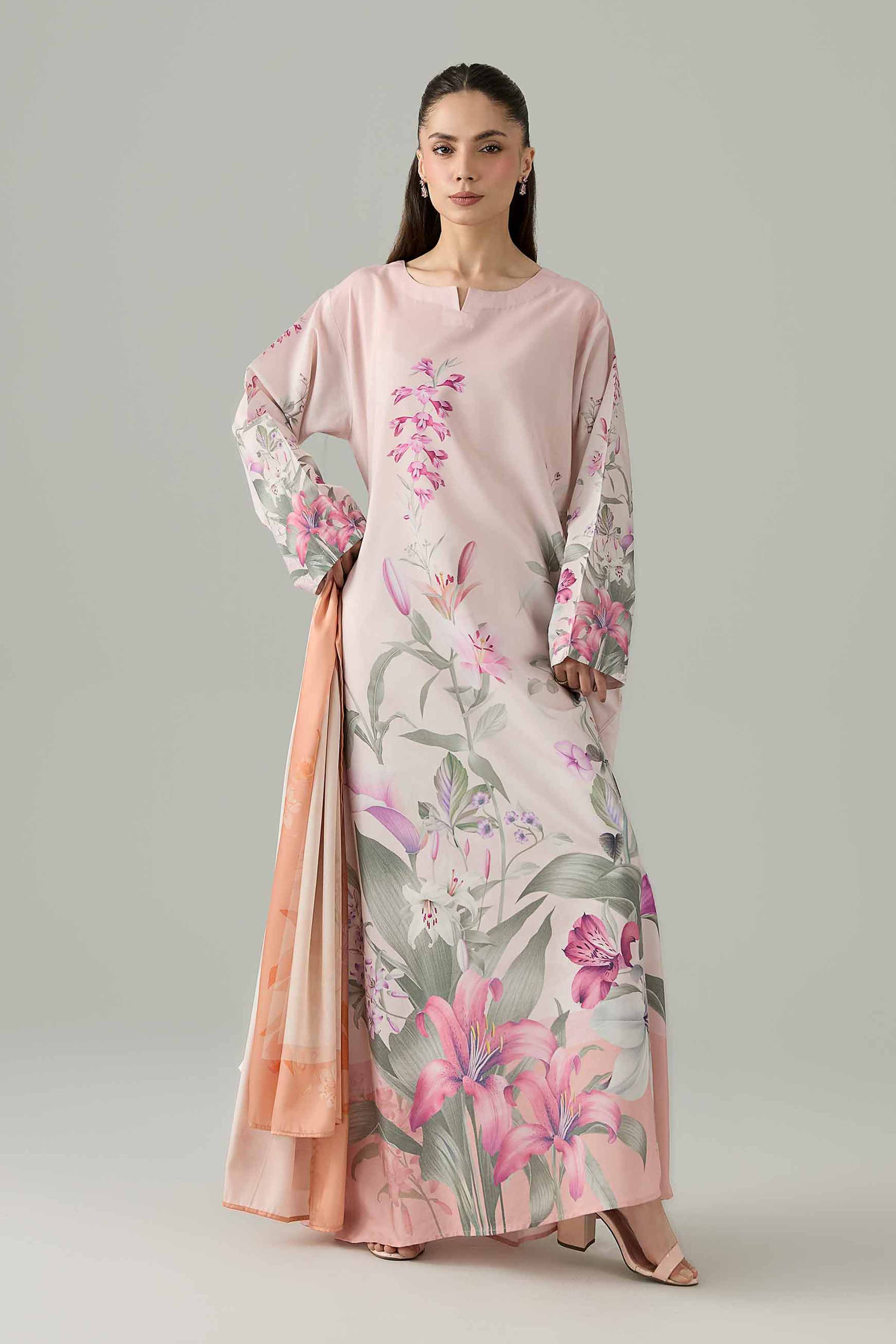 2 Piece - Printed Dress - FS26-26 Pink Silk 2PC Printed Nishat Australia