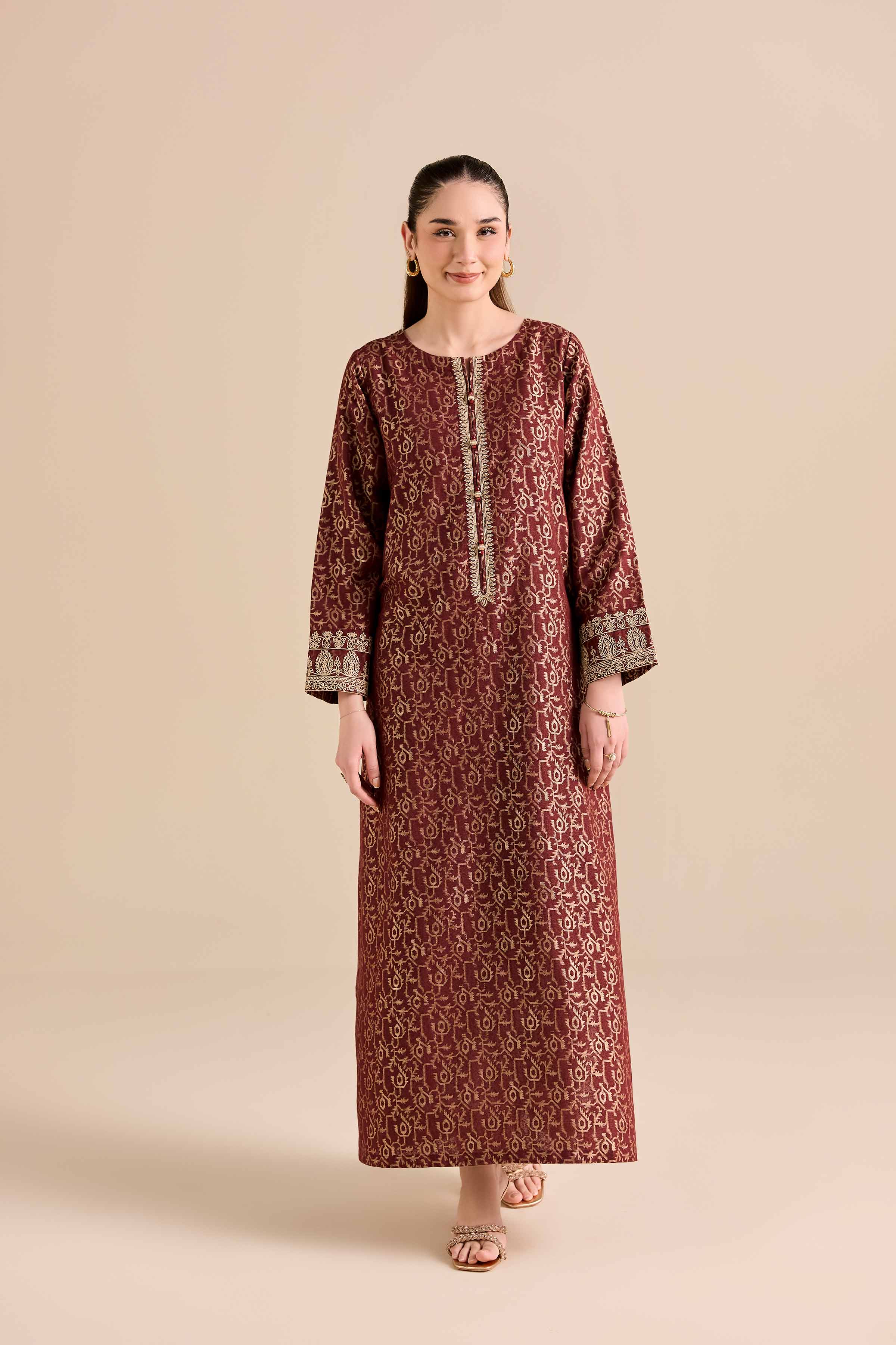 Embroidered Shirt - FW25-15 READY TO WEAR Red Jacquard 1PC Embroidered