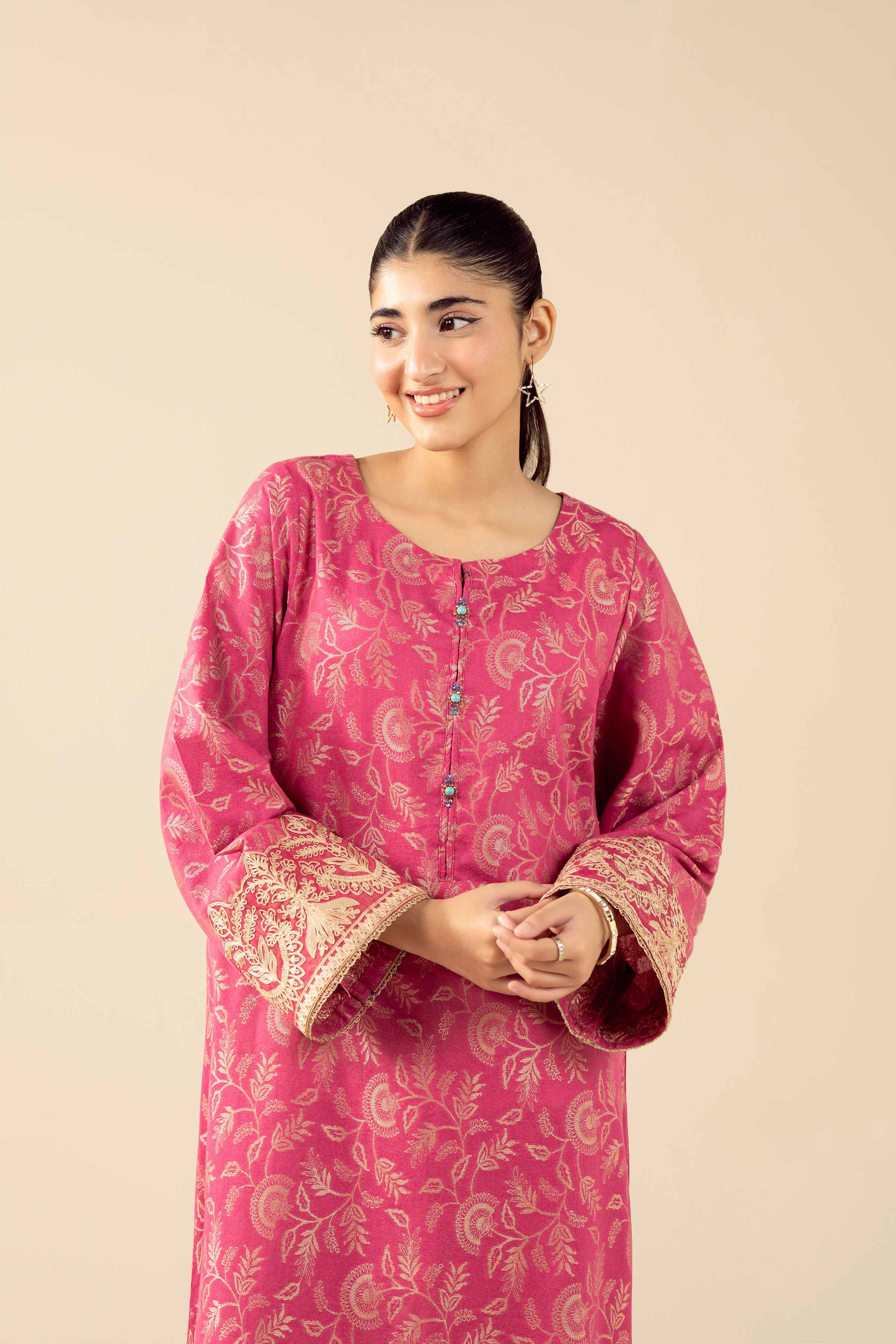 Embroidered Shirt - FW25-46 READY TO WEAR Pink Jacquard 1PC Embroidered