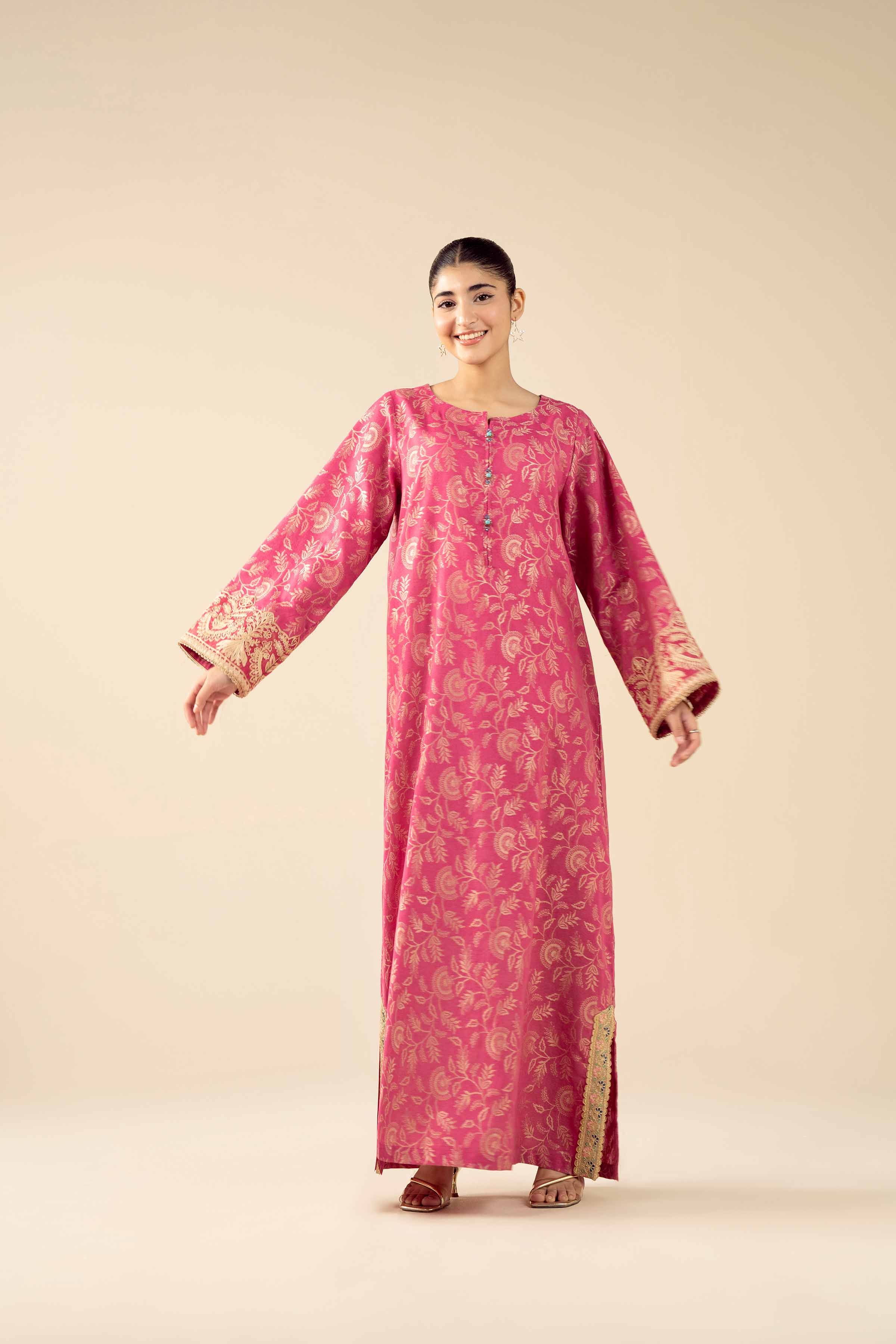 Embroidered Shirt - FW25-46 READY TO WEAR Pink Jacquard 1PC Embroidered