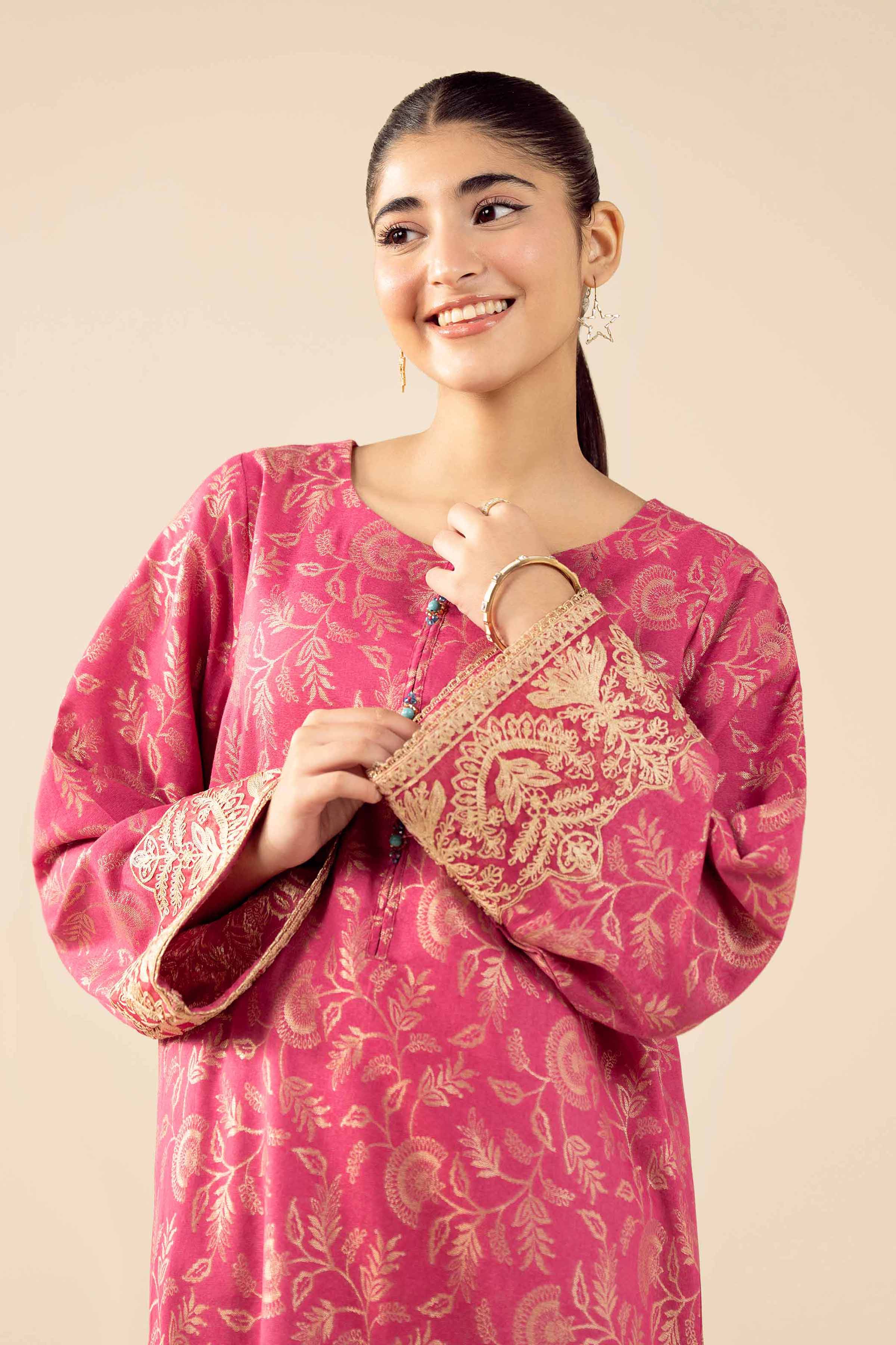 Embroidered Shirt - FW25-46 READY TO WEAR Pink Jacquard 1PC Embroidered