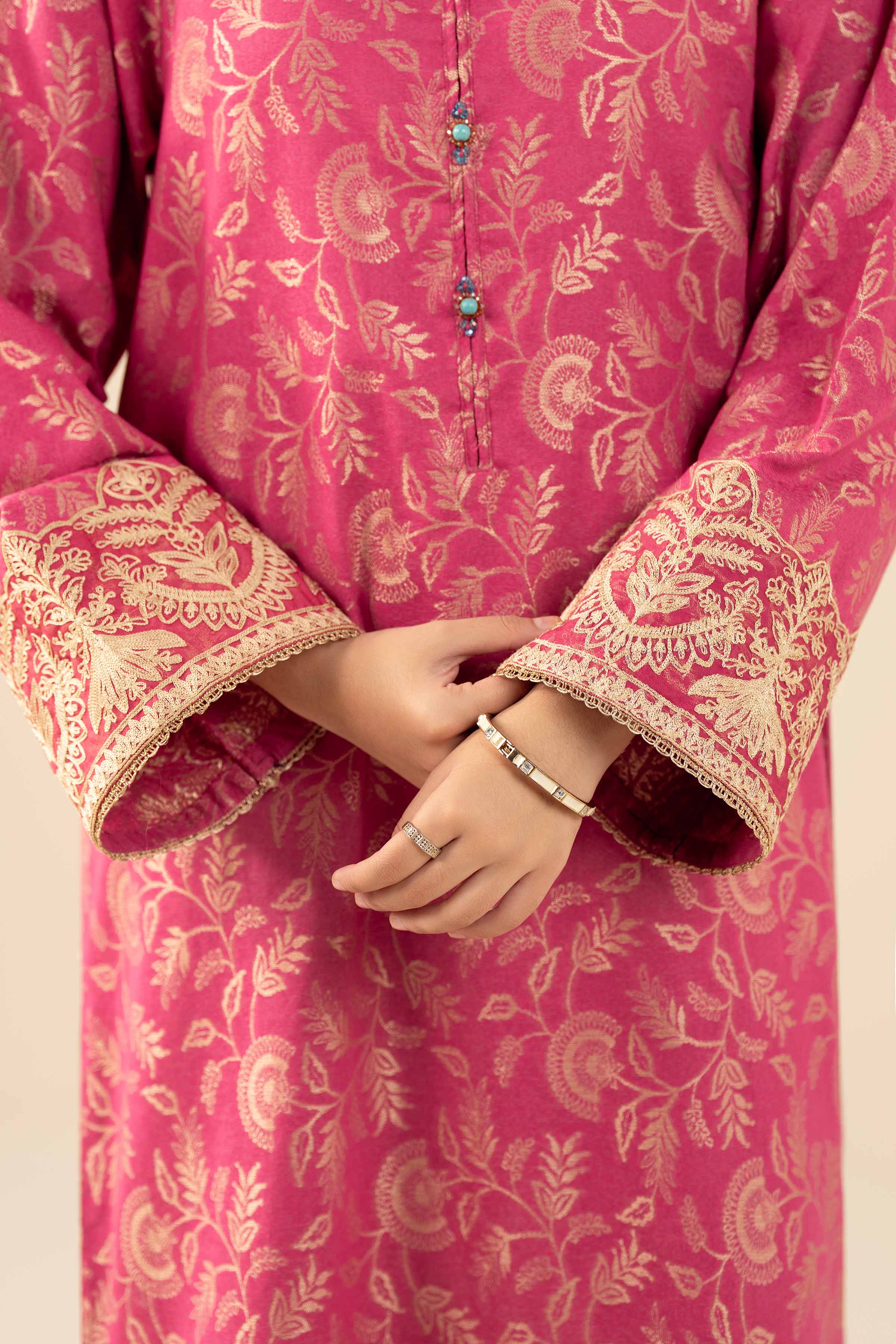 Embroidered Shirt - FW25-46 READY TO WEAR Pink Jacquard 1PC Embroidered