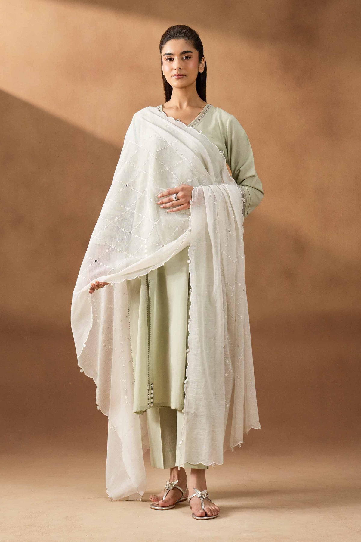 ZAR - KBS26-22 Off White Net 1 Piece Embroidered  Nishat Australia