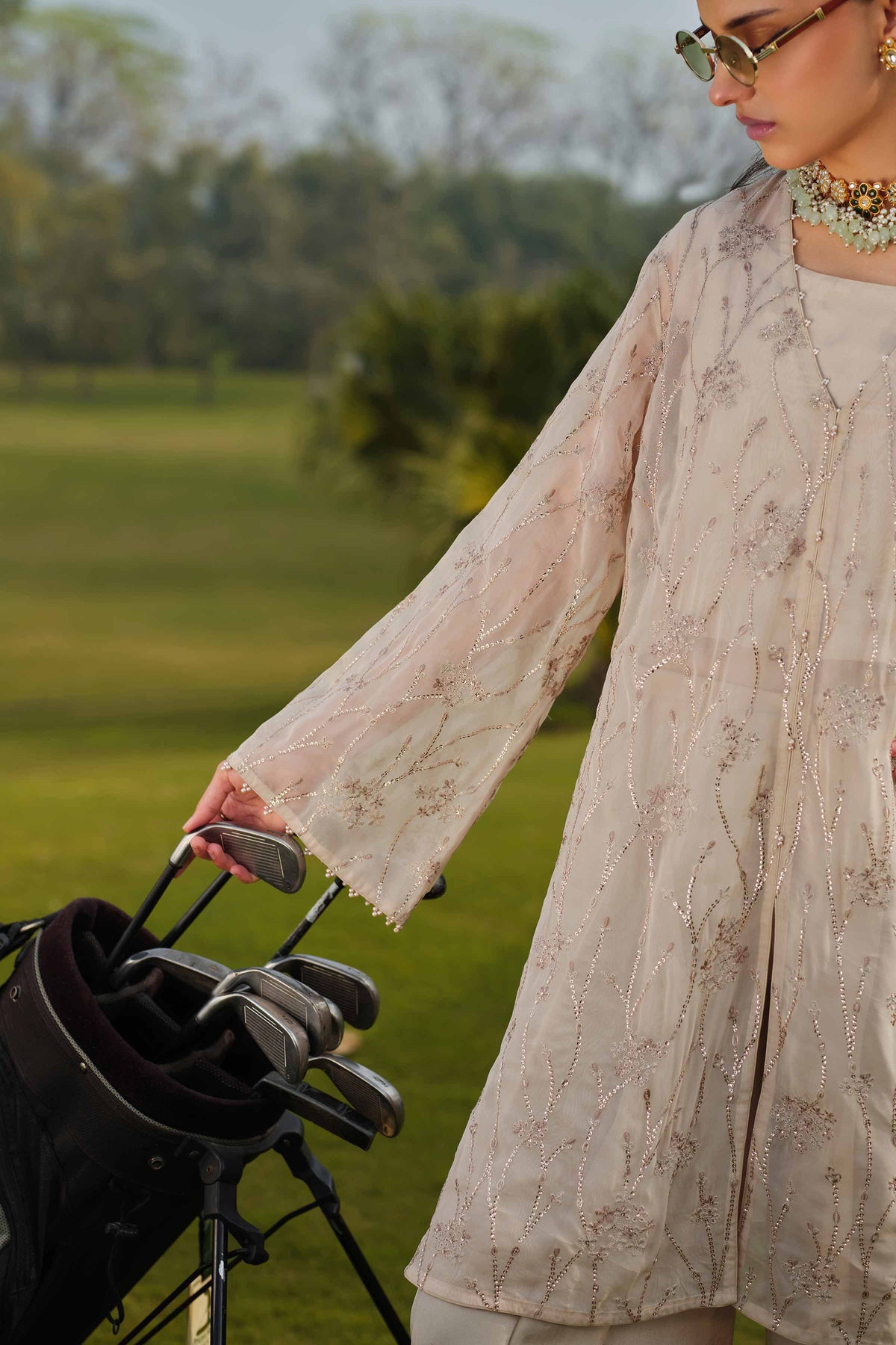 DEEVA - KBS26-45 Beige Organza 3 Pieces Embroidered Nishat Australia