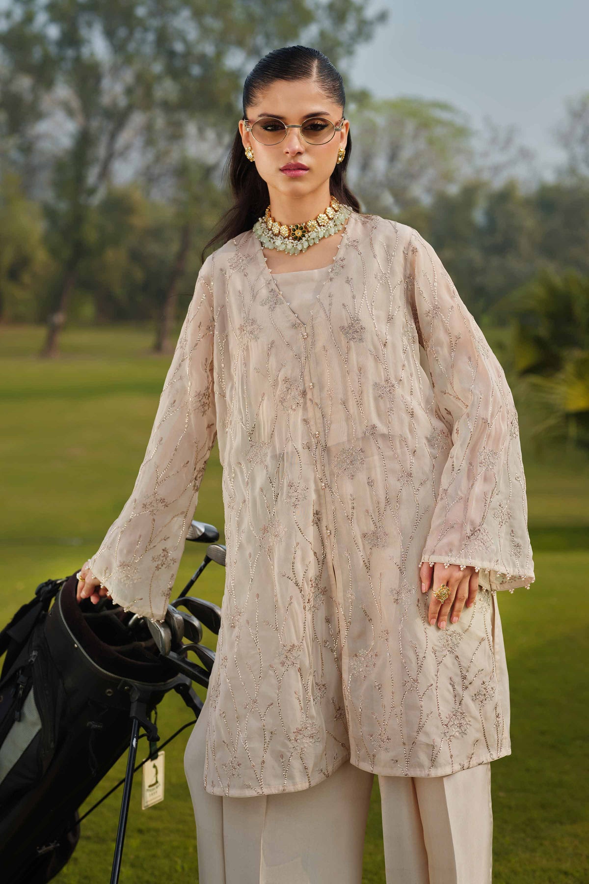 DEEVA - KBS26-45 Beige Organza 3 Pieces Embroidered Nishat Australia