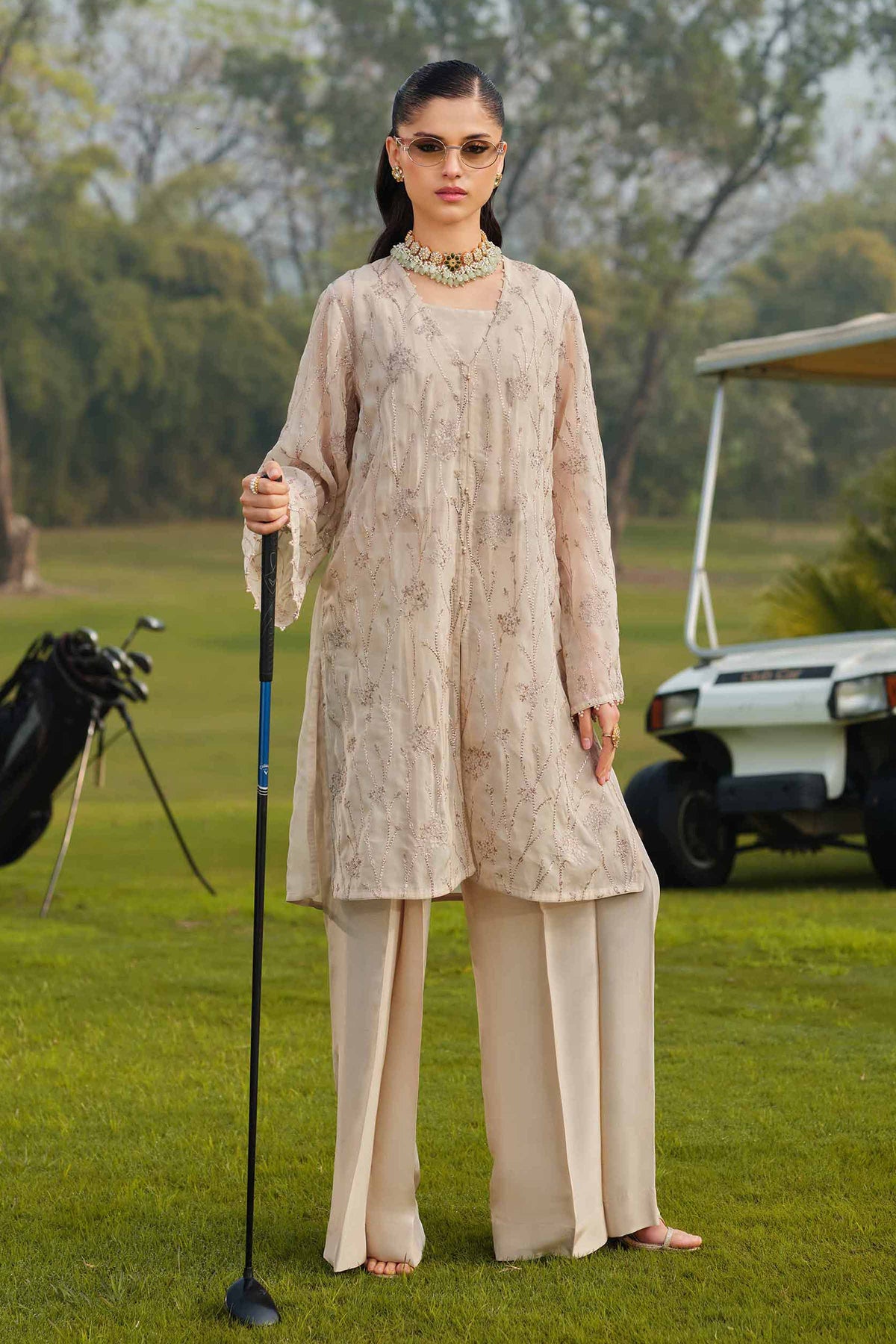 DEEVA - KBS26-45 Beige Organza 3 Pieces Embroidered Nishat Australia