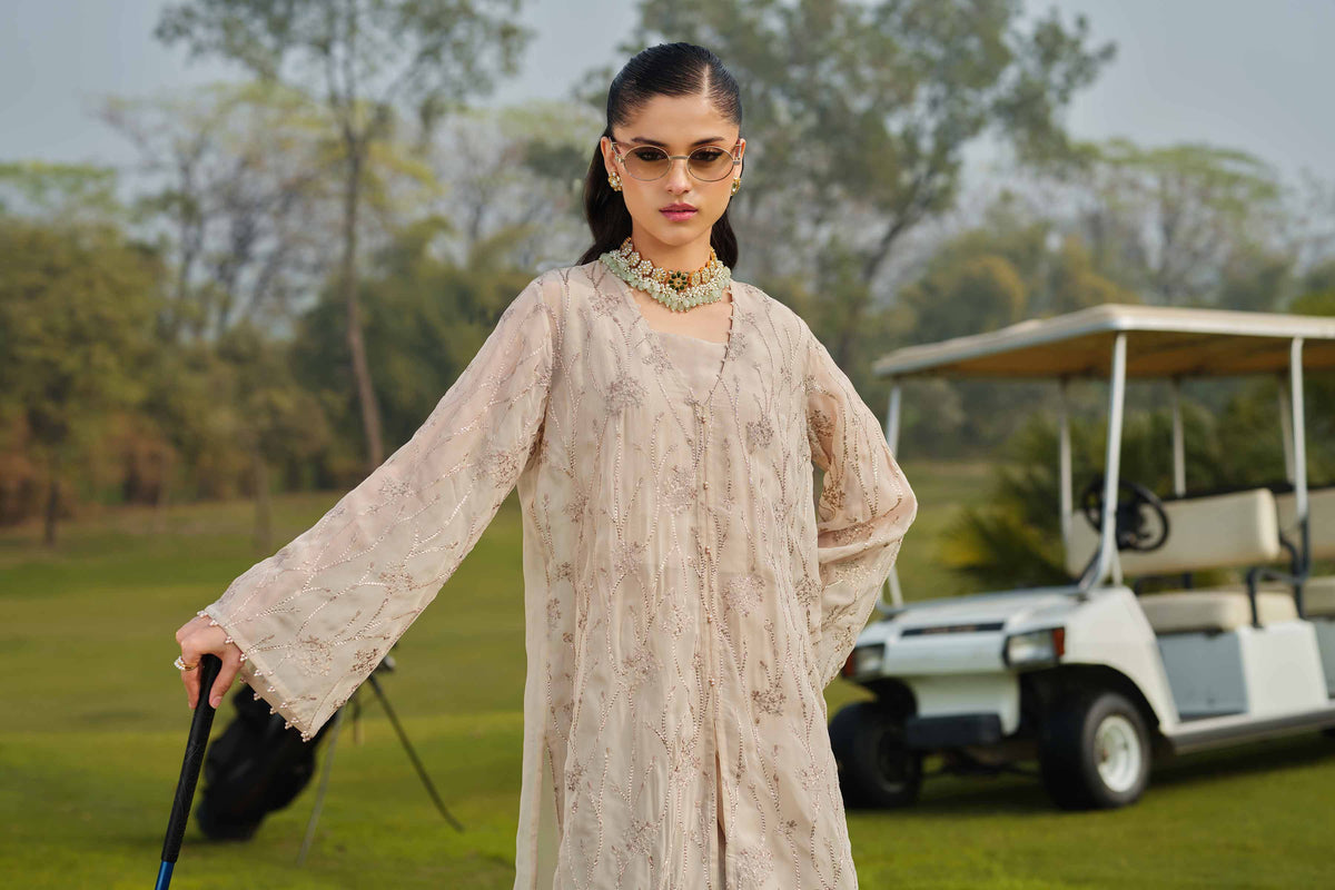 DEEVA - KBS26-45 Beige Organza 3 Pieces Embroidered Nishat Australia