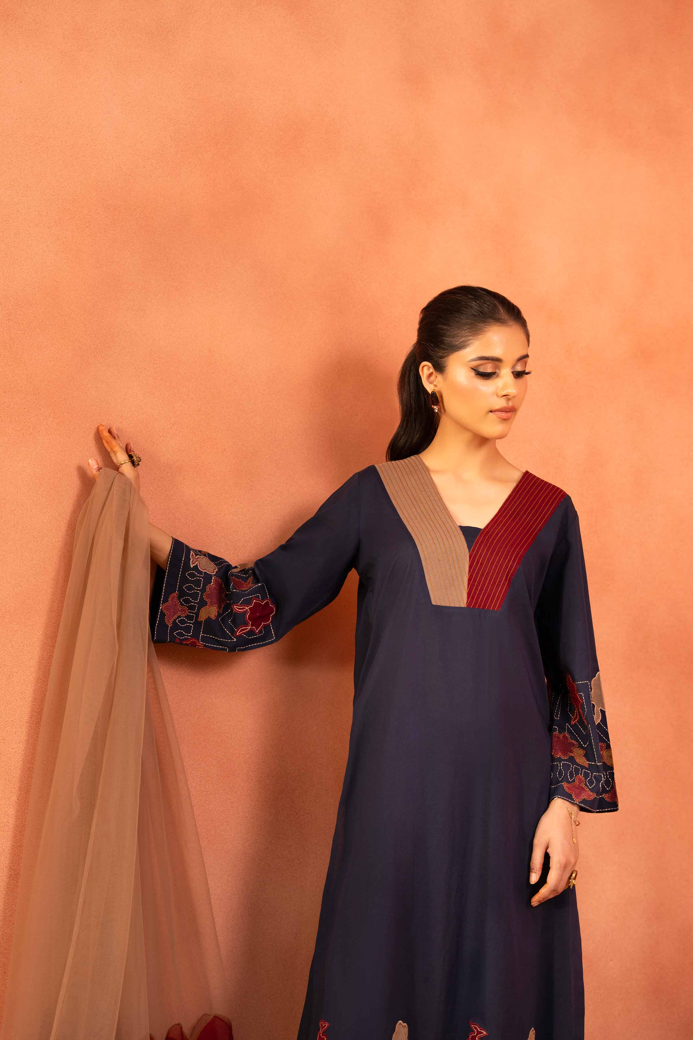 3 Piece - Embroidered Suit - KFE25-126 READY TO WEAR - LUXURY Blue Cambric 3PC Embroidered