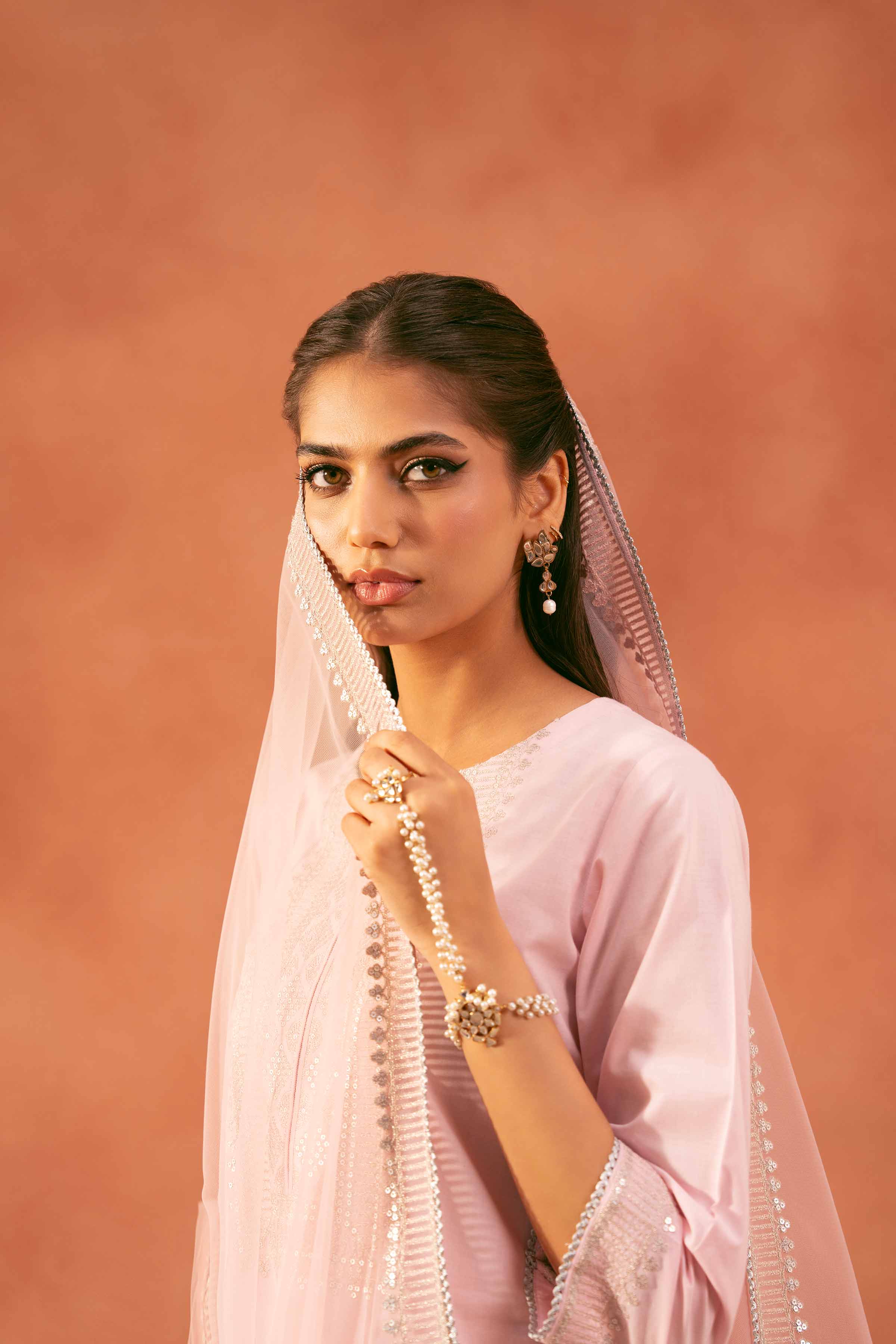 3 Piece - Embroidered Suit - KFE25-160 READY TO WEAR - LUXURY Pink Cambric 3PC Embroidered