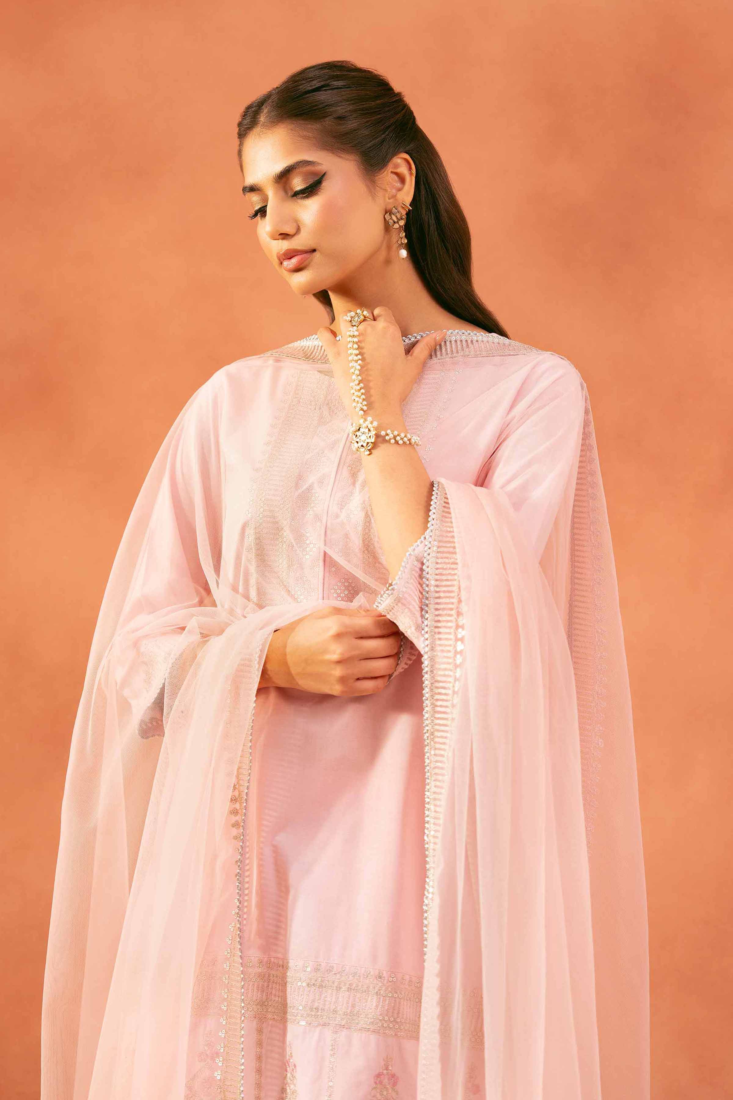 3 Piece - Embroidered Suit - KFE25-160 READY TO WEAR - LUXURY Pink Cambric 3PC Embroidered